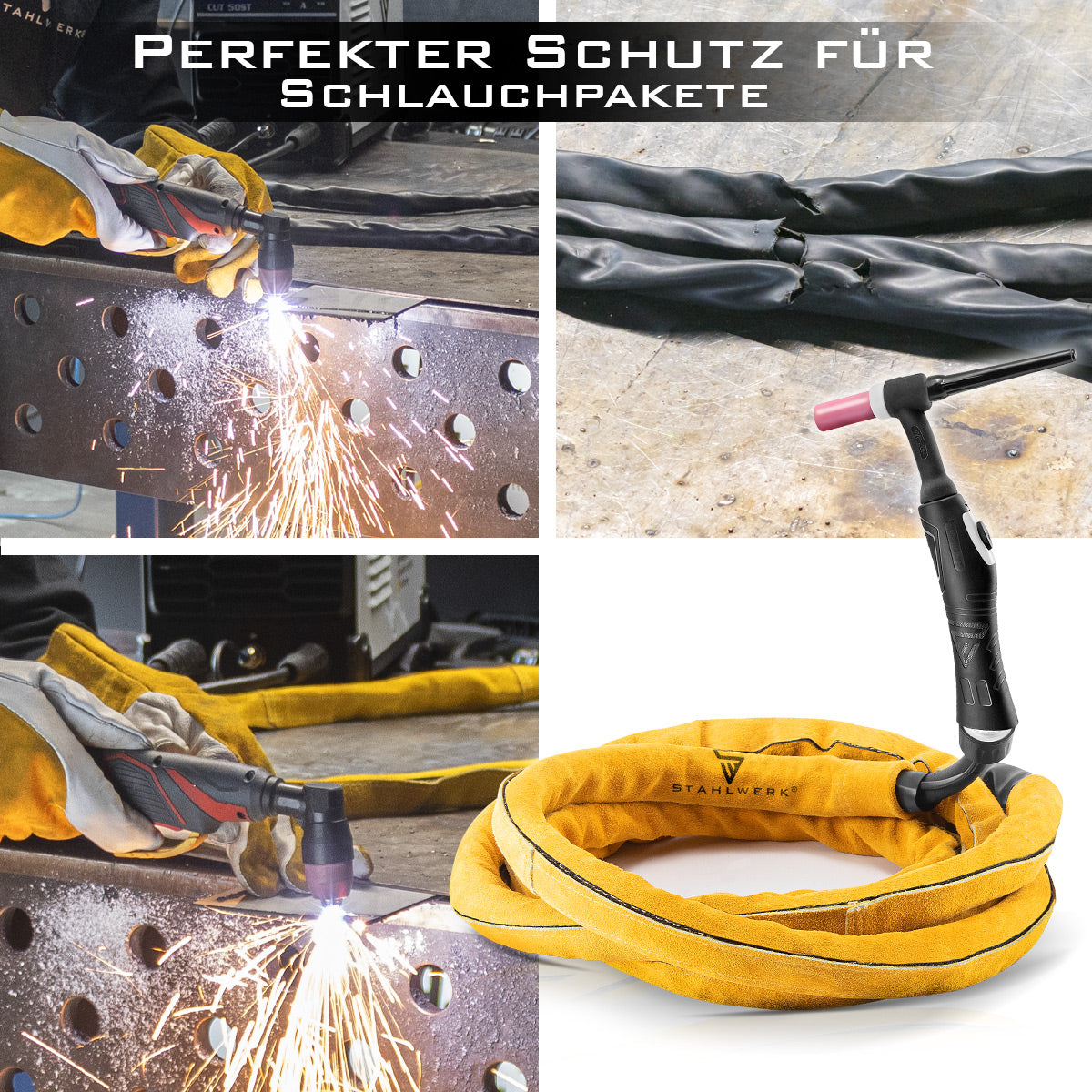 STAHLWERK Schutzschlauch Flexhülle für Schlauchpakete aus Echtleder - 5 Meter / hitze- und feuerbeständig