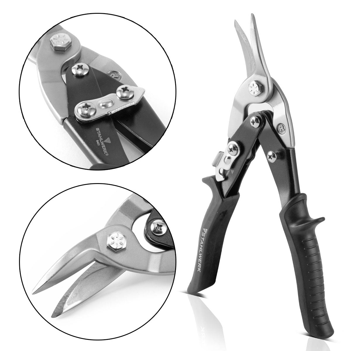 STAHLWERK professional right-cutting sheet metal scissors made of robust chrome vanadium steel for sheets up to 1.25 mm thick
