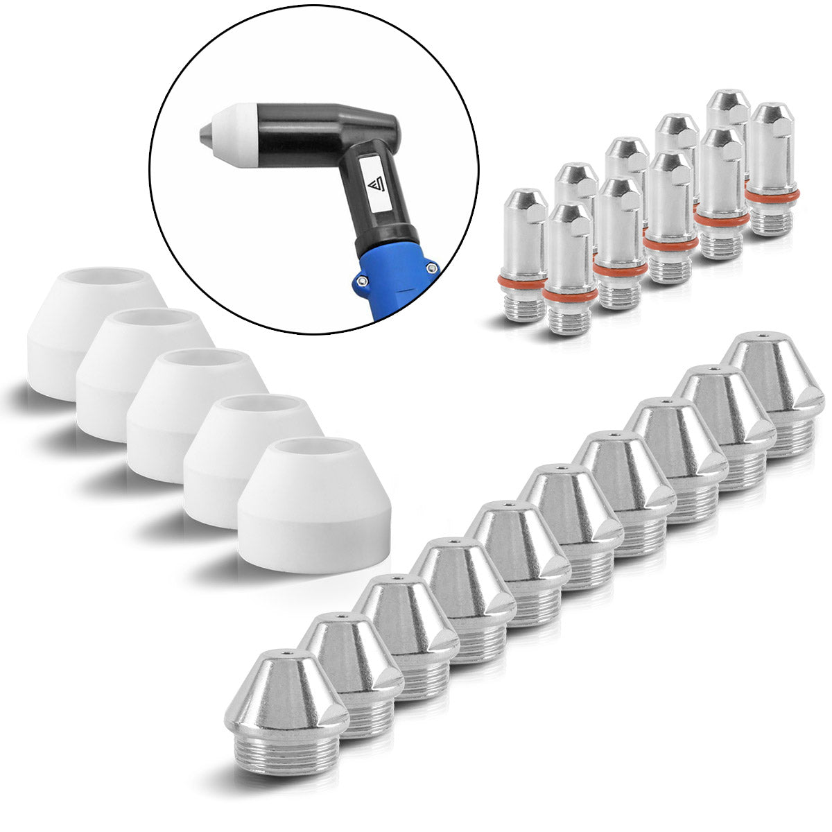 STAHLWERK WSD-200 set de accesorios de plasma 25 piezas, piezas de desgaste, boquillas de plasma + electrodos + tapas de cerámica para antorcha cortadora de plasma WSD-200 CUT