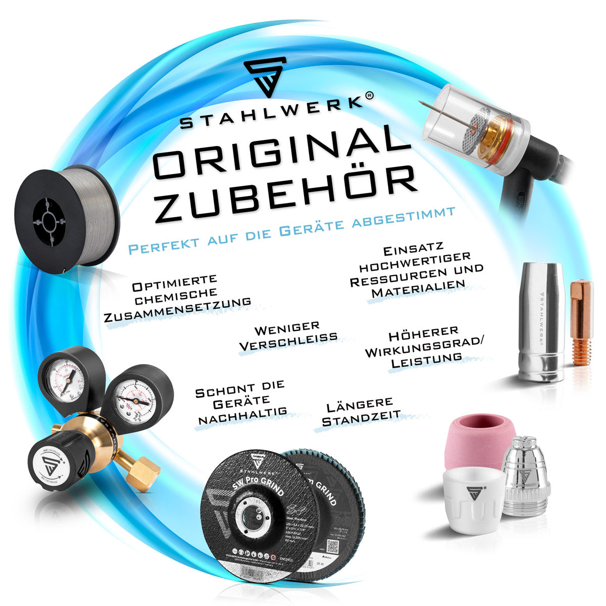 STAHLWERK WP-26 WIG Schweißzubehör Set 26-teilig, Verschleißteile Spannhülsen + Gehäuse + Keramikdüsen für WP-26 WIG-Schweißbrenner