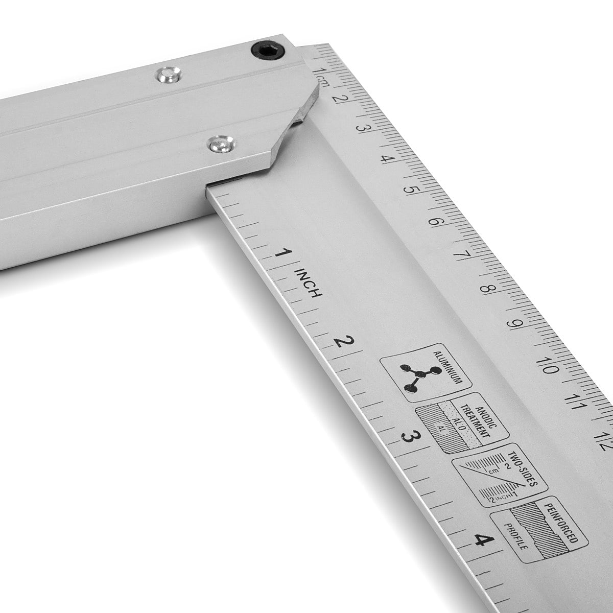 Escuadra de tope de aluminio STAHLWERK, escuadra de carpintero con ángulo de medición de 400 mm, con remachado en cm y pulgadas
