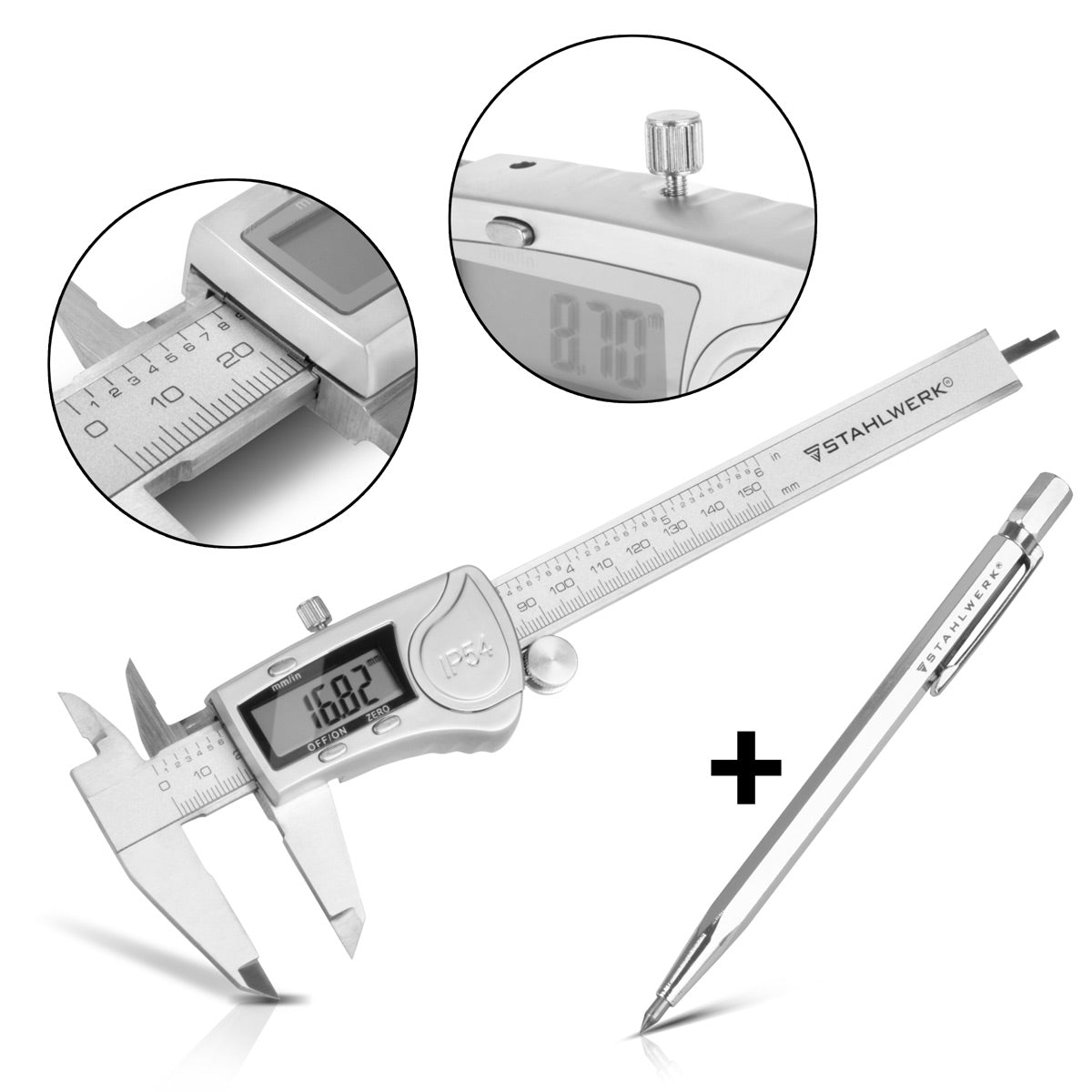 Calibro digitale STAHLWERK DMS-3 ST e tracciatore 145 mm