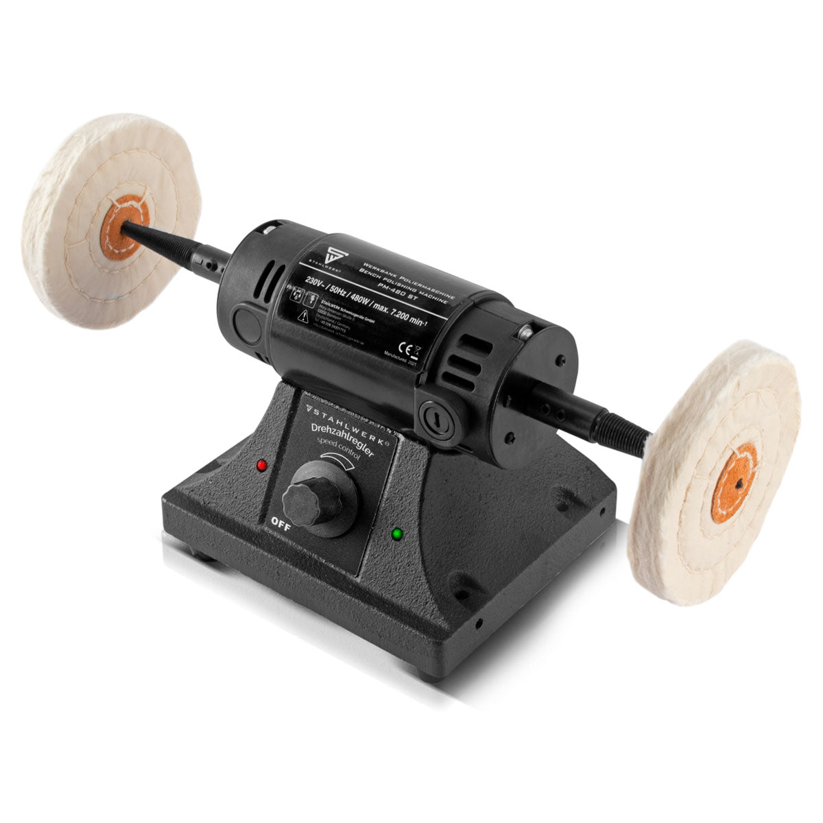STAHLWERK PM-480 ST Werkbank Poliermaschine mit 480 Watt und 7.200 Umdrehungen pro Minute für Metall, Holz, Acryl und Kunststoff
