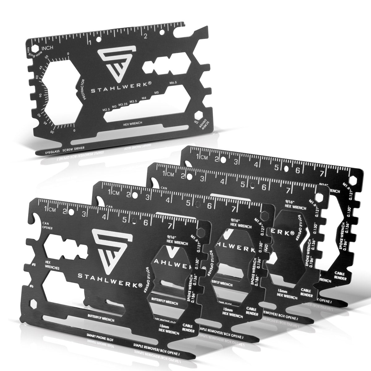 STAHLWERK Toolcard Outil multifonction 18 en 1 au format carte, lot de 5