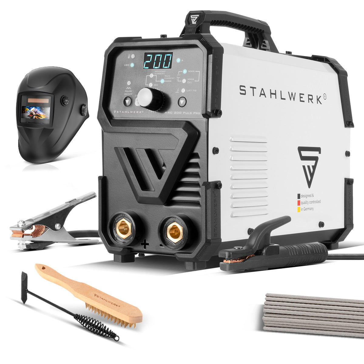 STAHLWERK ARC 200 Puls Pro Poste de soudage à électrode entièrement équipé, compact MMA | E-main | Onduleur Lift-TIG de 200 ampères, technologie IGBT et fonction impulsion