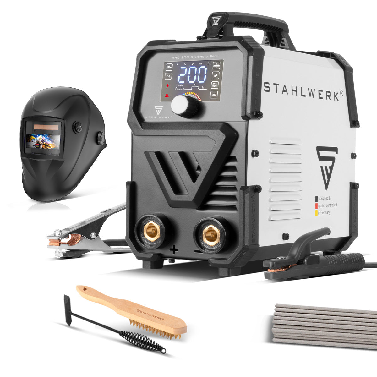 STAHLWERK ARC 200 Synergic Pro fully equipped electrode welding machine, fully synergic MMA | E-hand | Lift-TIG inverter with 200 amps and IGBT technology