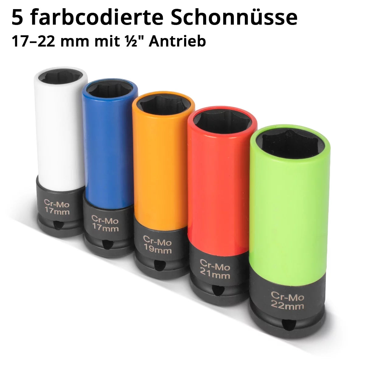 STAHLWERK Radnaben-Demontage- und Reinigungs-Set | 16-teilig | 4 Ausdrehnüsse | 5 Schonnüsse | 1/2" Antrieb | 17–22 mm | 2 Topfbürsten 65/75 mm mit Adapter M14 x 2 | Verlängerung | 12 mm Durchschlag