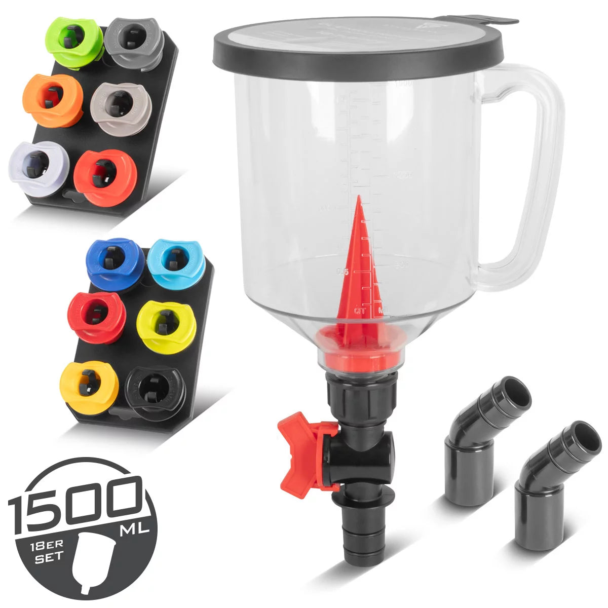 STAHLWERK Universal Engine Oil Filling Funnel Set | 18 Piece Automotive Oil Funnel Set with 12 Automotive Adapters | Funnel volume 1500 ml | Leak-proof and convenient for oil changes