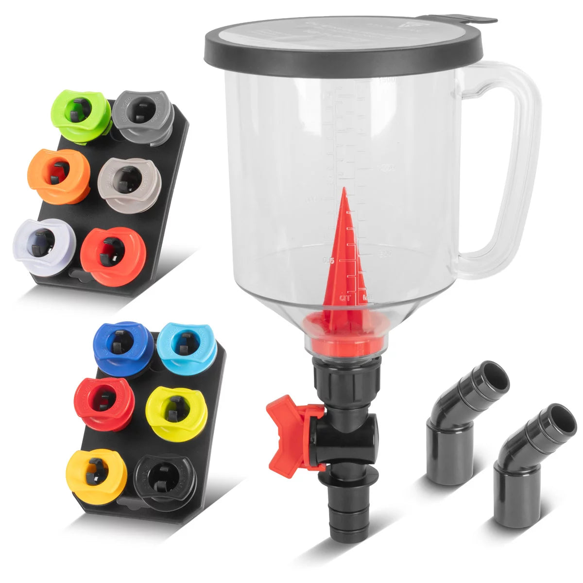 STAHLWERK Set di imbuti per riempimento olio motore universale | Set di imbuti per olio automobilistico da 18 pezzi con 12 adattatori automobilistici | Volume imbuto 1500 ml | A prova di perdite e conveniente per il cambio dell'olio