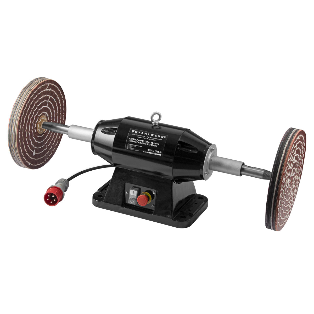 STAHLWERK PM-2200 ST workbench polishing machine in industrial quality with 2,200 watts and 1,450 revolutions per minute for metal components and workpieces