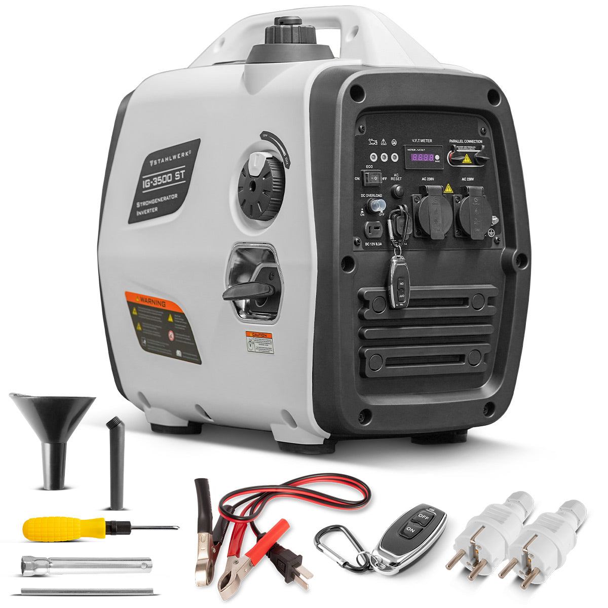 Générateur essence STAHLWERK IG-3500 ST 3,5 kW | Générateur d'énergie à onduleur de 4,76 HP | Générateur multi-alimentation | Générateur de secours, 4 temps, 5 connexions consommateurs, économe en consommation et nécessitant peu d'entretien