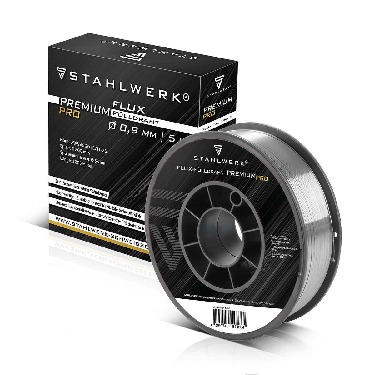 STAHLWERK MIG MAG Premium Schweißdraht - Fülldraht E71T-GS Ø 0,9 mm S200/ D200 Drahtrolle mit 5 kg / Flux-Fülldraht