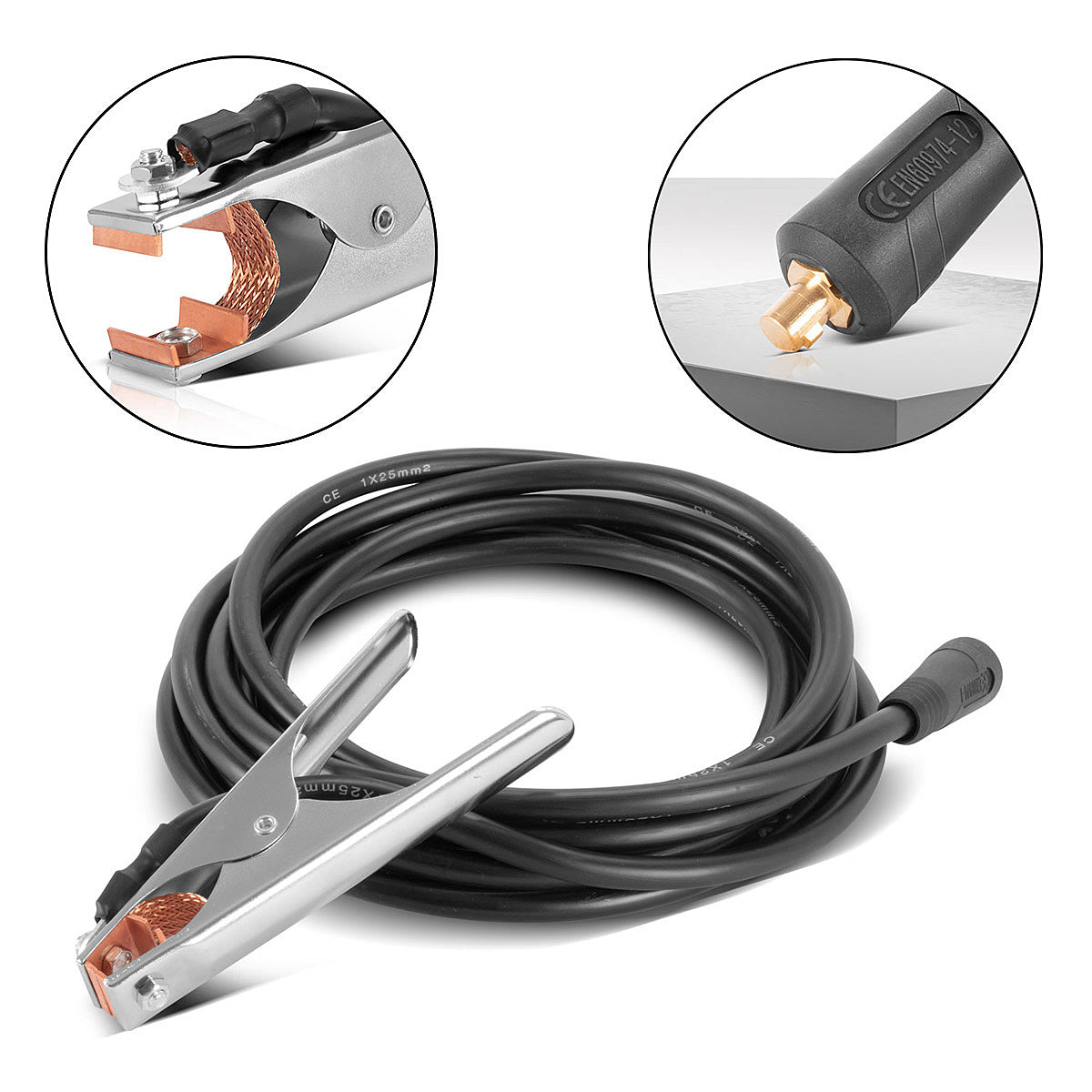 STAHLWERK ground clamp up to 300 A ground clamp | Earth clamp including 5 m welding cable | Ground cable with 25 mm² and 9 mm plug