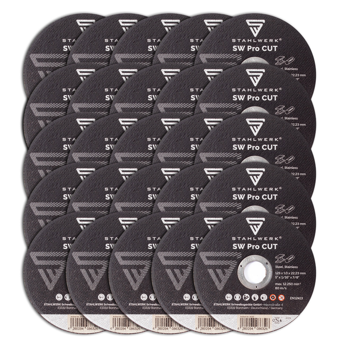 STAHLWERK cutting disc SW Pro CUT set of 25 125 x 1.0 x 22.23 mm | 5" x 3/64 x 7/8" sanding discs | Flex discs for angle grinders for cutting steel, stainless steel, aluminum and non-ferrous metals