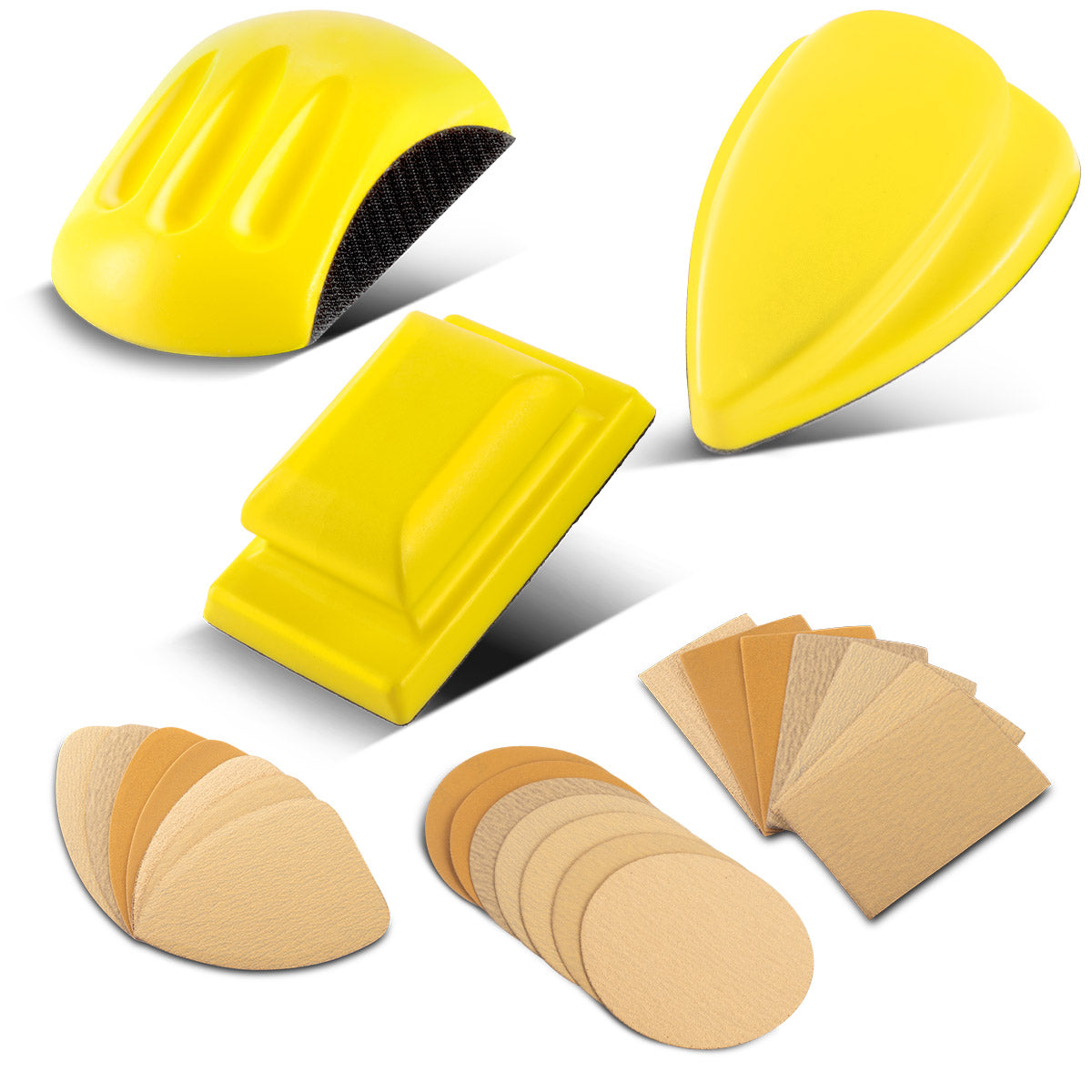 Bloc de ponçage manuel STAHLWERK, lot de 3 avec P80 | P100 | P120 | P150 | P180 | P240 | Bloc de ponçage grain P320 | Éponge abrasive | Patin de ponçage | bloc de ponçage | Ponceuse à main en mousse PU avec abrasif Velcro