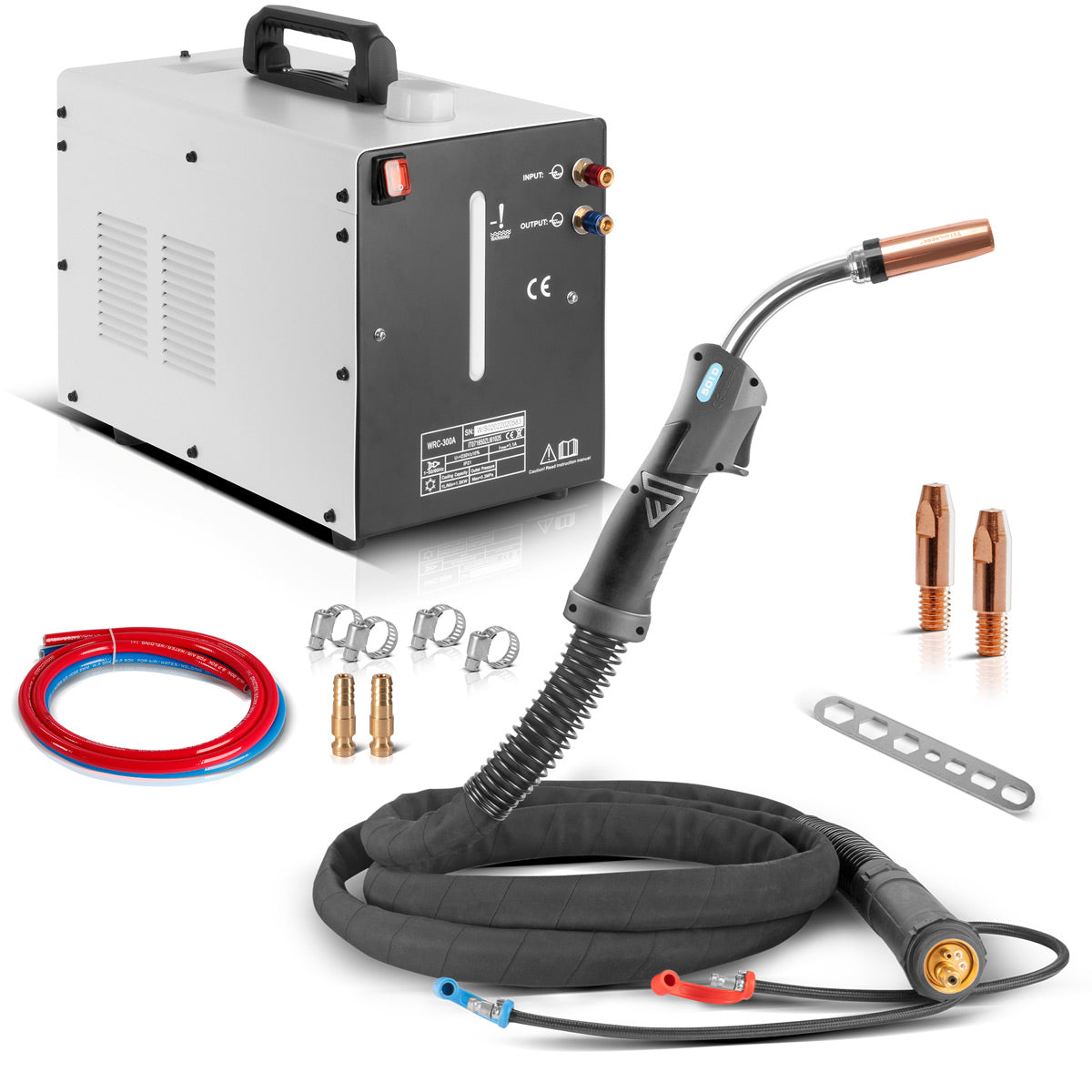 STAHLWERK water-cooled MIG MAG welding torch AK501D | MB501D up to 500 A with 3 m inert gas hose package and Euro central connection including water cooler with 370 W and 6 L tank