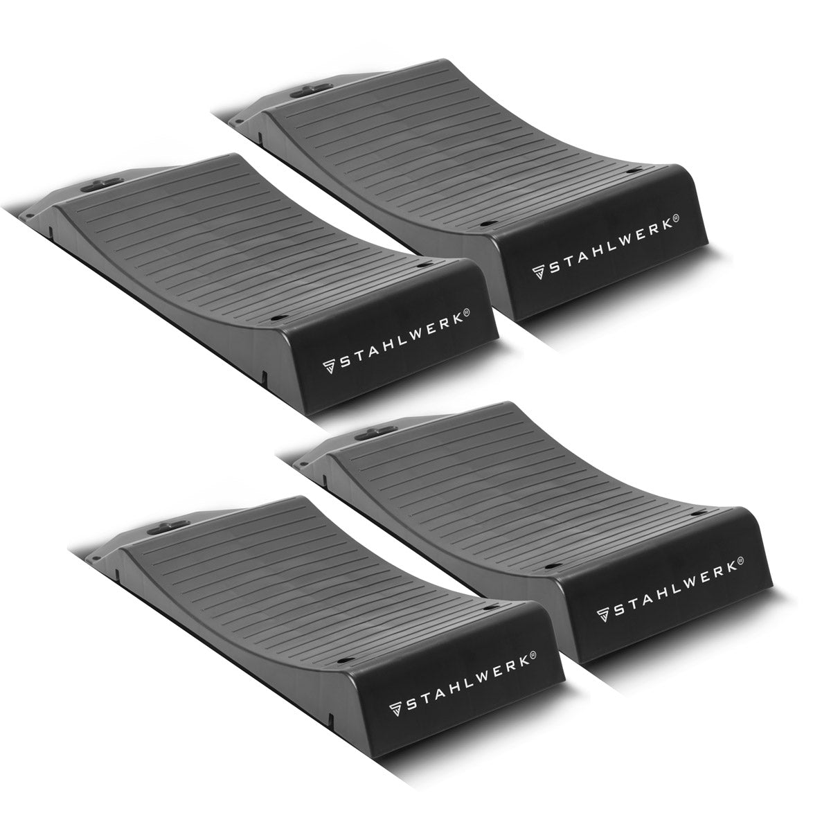 Plaques de base de protection de pneu STAHLWERK GT-18 ST, jeu de 4 avec support de pneu d'une capacité de charge de 2,7 t | Chaussures à pneus | pierre d'achoppement | Cale de roue pour voitures, camping-cars, camping-cars, caravanes ou caravanes