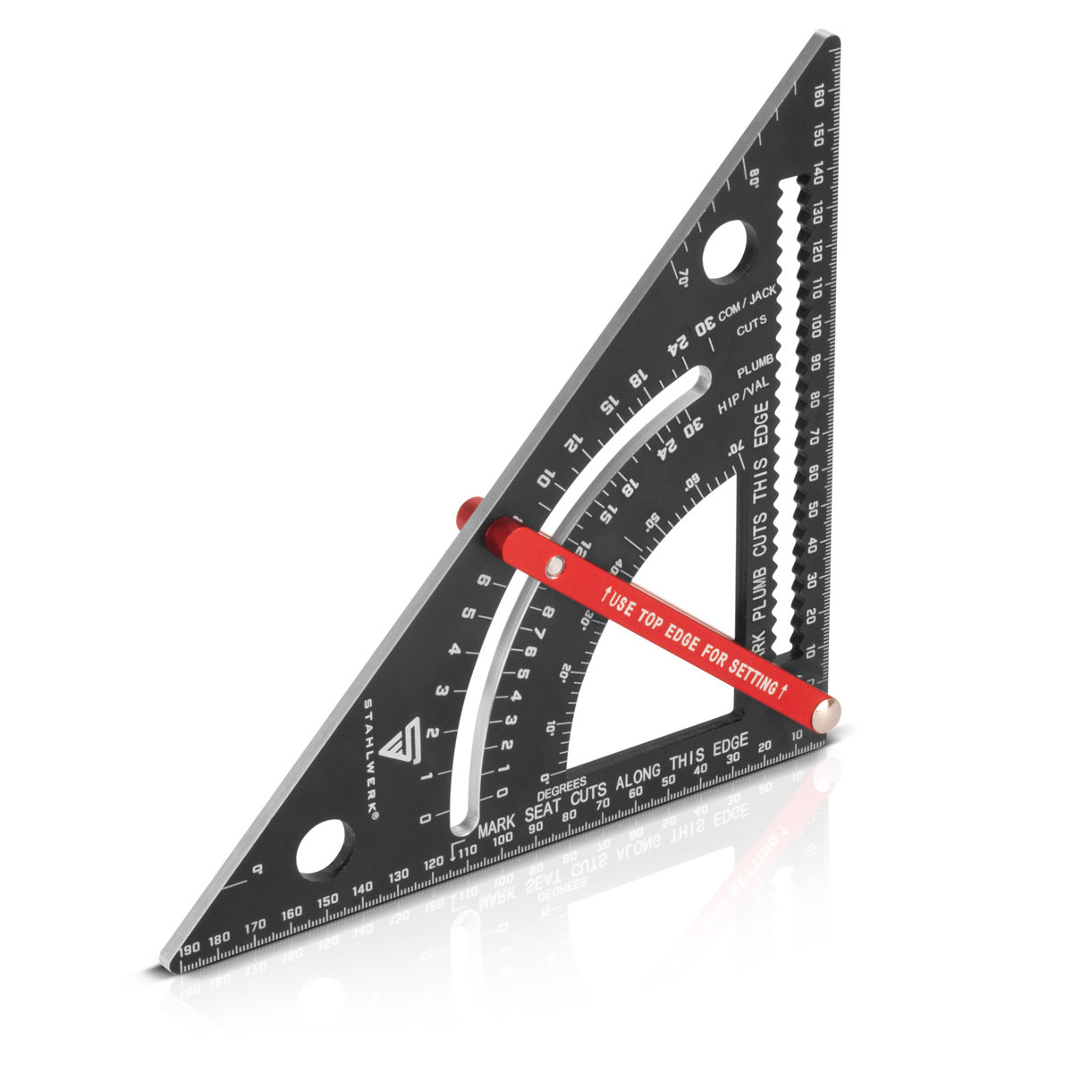 STAHLWERK angle triangle with stop metric aluminum protractor | Try square triangle | carpenter's angle | Multifunctional square for precise measuring, marking, marking and drawing