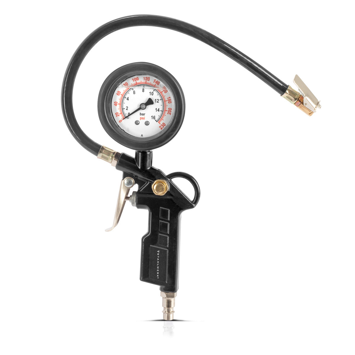 Pistolet de gonflage de pneus à air comprimé STAHLWERK DRA-161 ST | Gonfleur de pneus à air comprimé avec manomètre | Manomètre de pression des pneus 2 en 1 pour voitures, camions, motos, vélos | Plage de mesure 0 à 16 bar/ 0 à 230 PSI