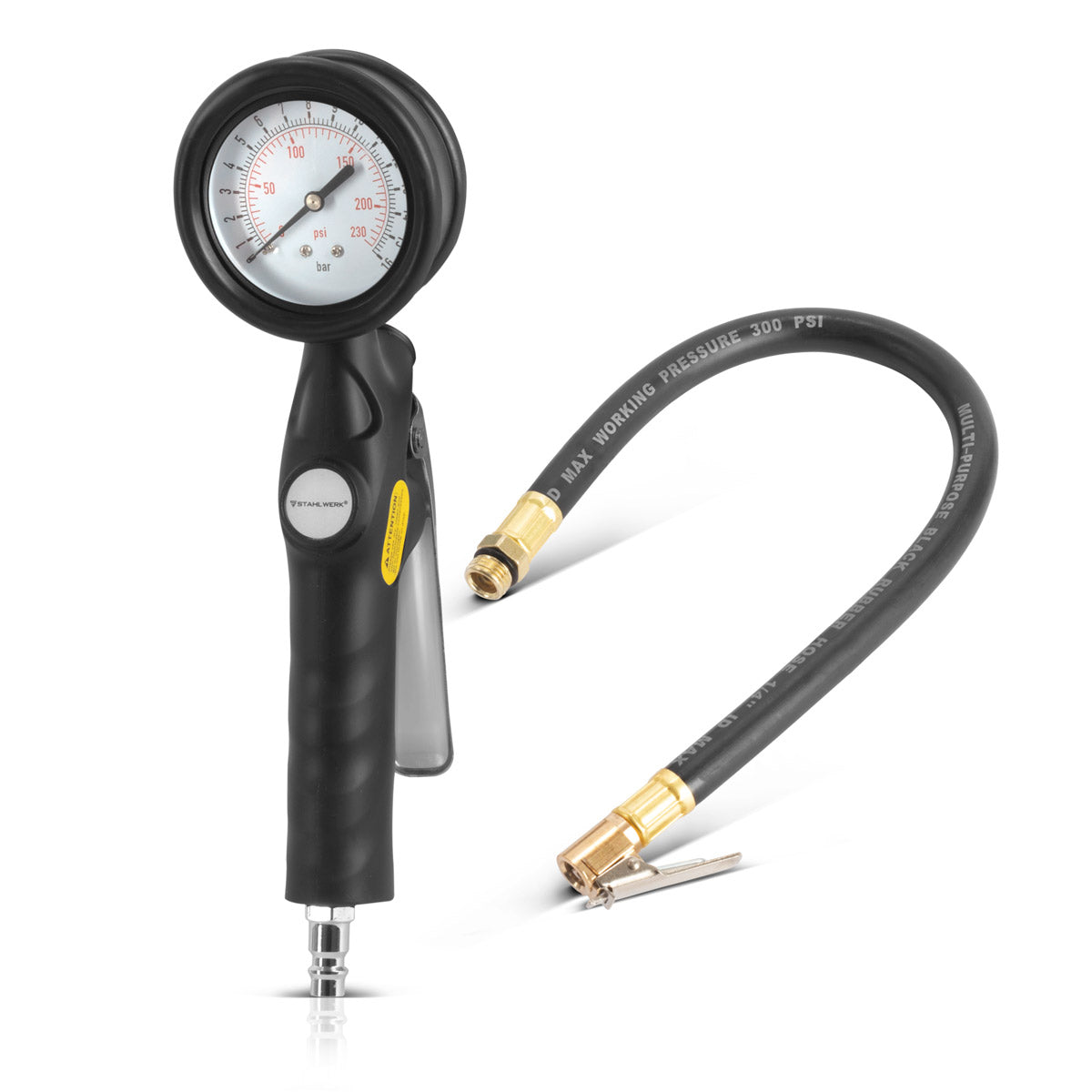 Pistolet de gonflage de pneus à air comprimé STAHLWERK DRA-162 ST | Gonfleur de pneus à air comprimé avec plage de mesure du manomètre | Manomètre de pression des pneus 2 en 1 pour voitures, camions, motos, vélos | Plage de mesure 0 à 16 bar/ 0 à 230 PSI