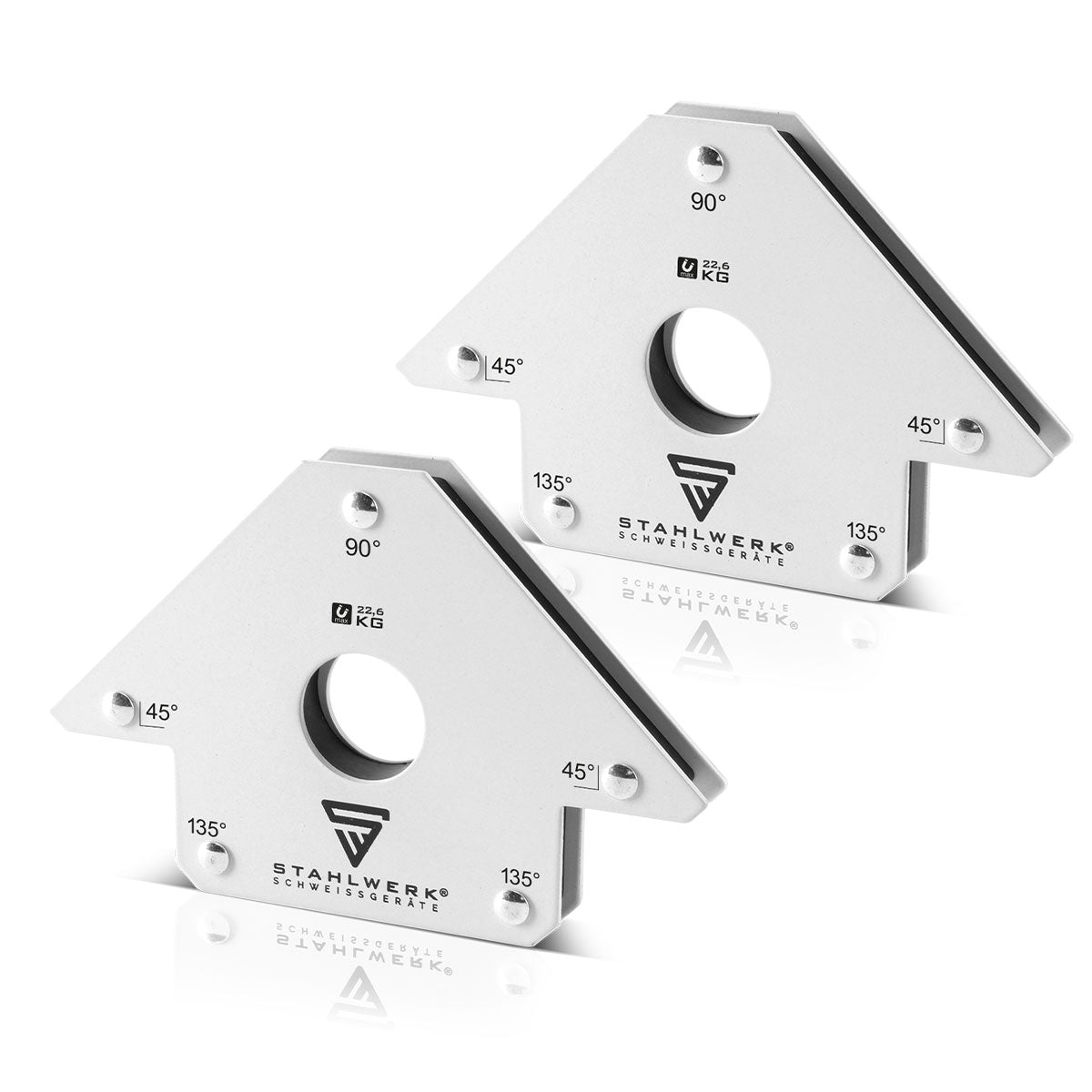 STAHLWERK 2 × Magnet-Schweißwinkel Magnetwinkel Schweißmagnet 45° x 90° x 135°, 22,6 kg / 50 lbs