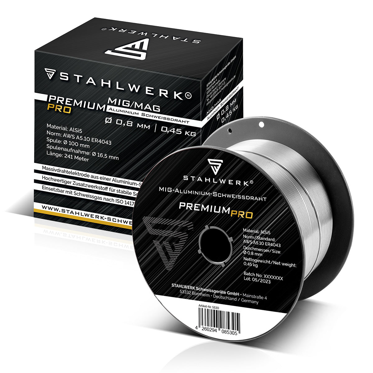Filo per saldatura di alluminio STAHLWERK MIG MAG ER4043 Si5 (ALSI-5) Ø 0,8 mm Rotolo di filo da 0,45 kg