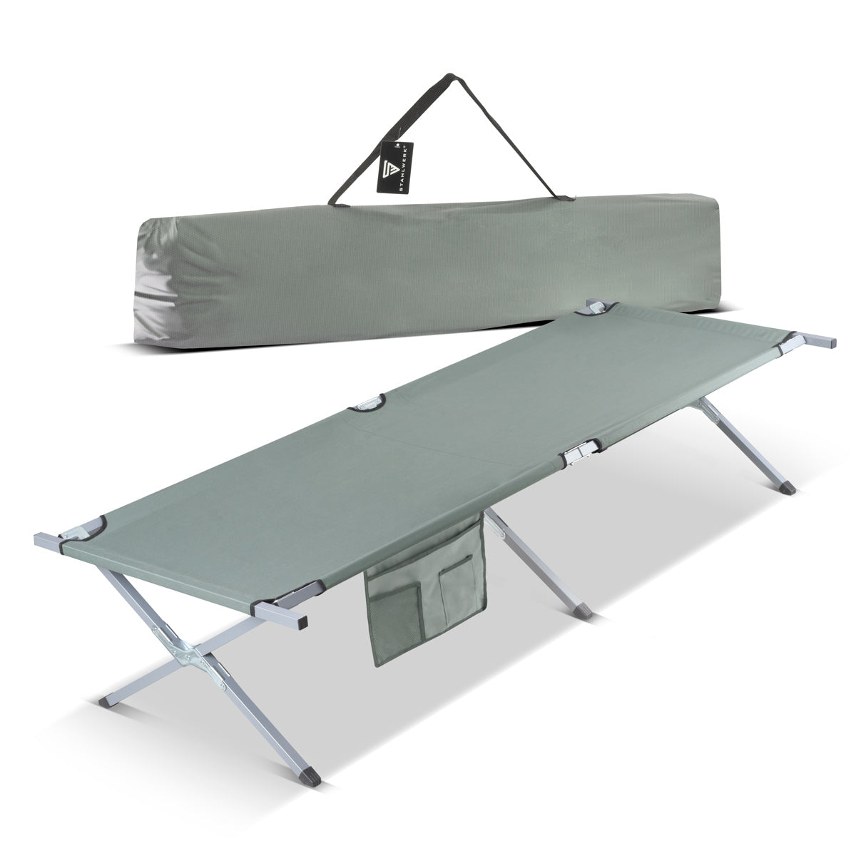 STAHLWERK chaise longue de camping CL-190 ST lit de camp pliant avec capacité de charge de 150 kg lit de camping 190 x 63 cm | lit pliant | lit pliant | Chaise longue pliante | Lit d'appoint | Chaise longue pliante avec sac de transport