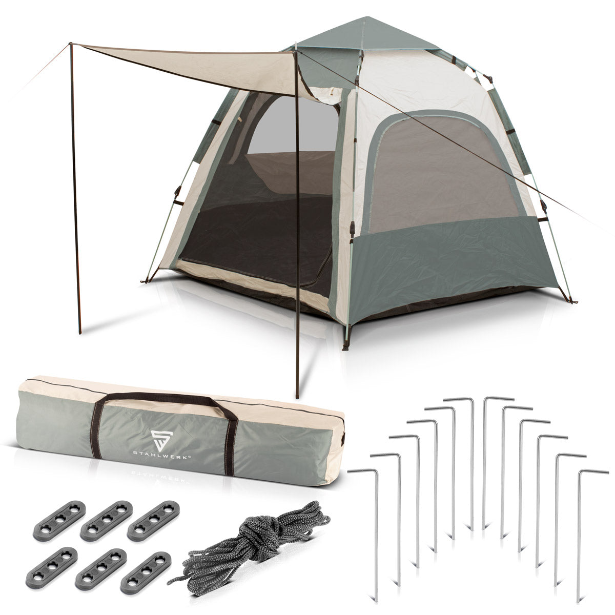Tente de camping STAHLWERK Z-273 ST Tente pop-up à monter soi-même 273 x 273 cm | Tente pop-up | Tente igloo | tente pliante | Tente dôme | Tente de randonnée | Tente pour 3-4 personnes avec sac de transport