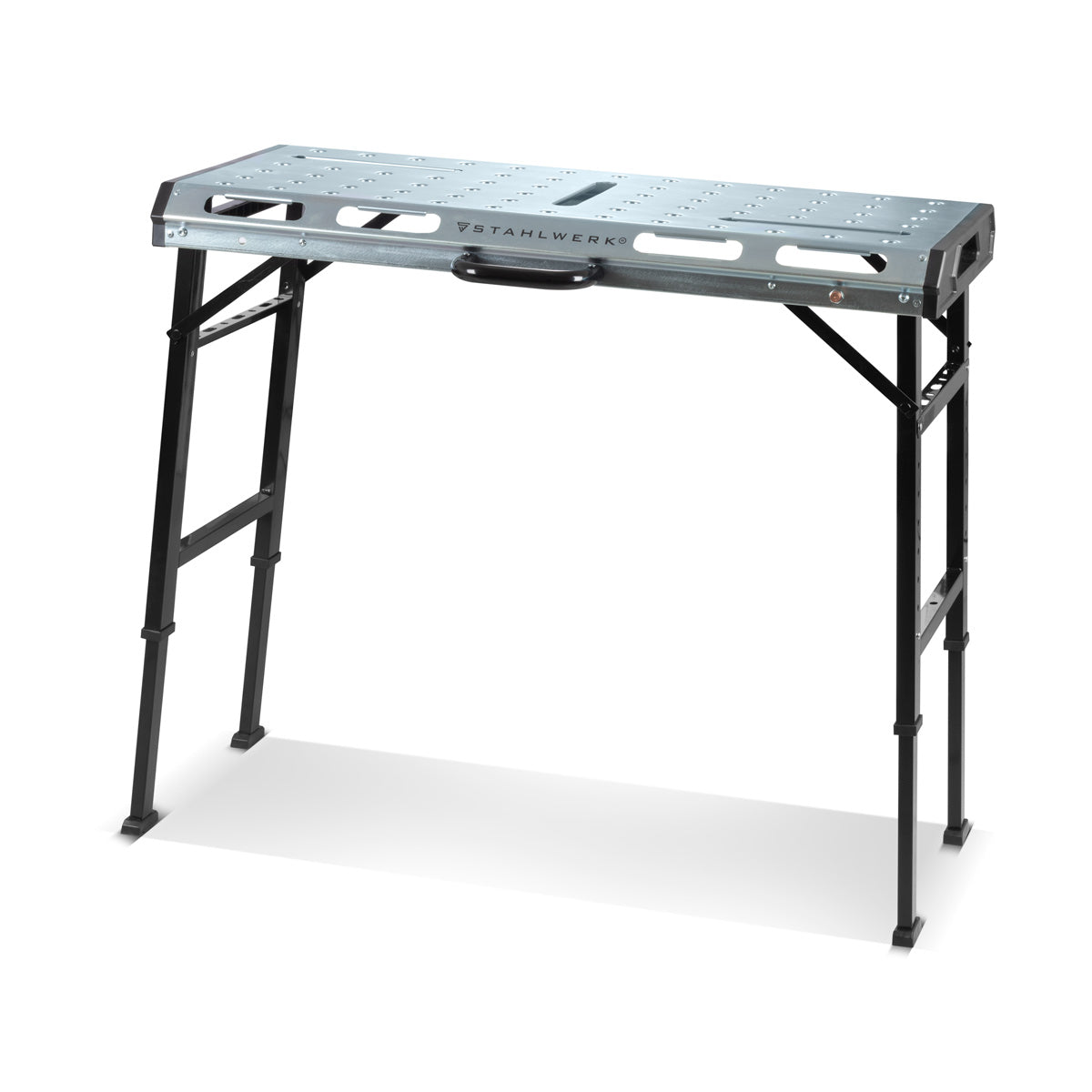 Table de soudage mobile STAHLWERK AWT-930 ST 1068 x 532 mm Établi pliable et réglable en hauteur | Table de travail | Table de montage avec plage de levage de 705 à 930 mm, capacité de charge de 450 kg et plaque perforée D20