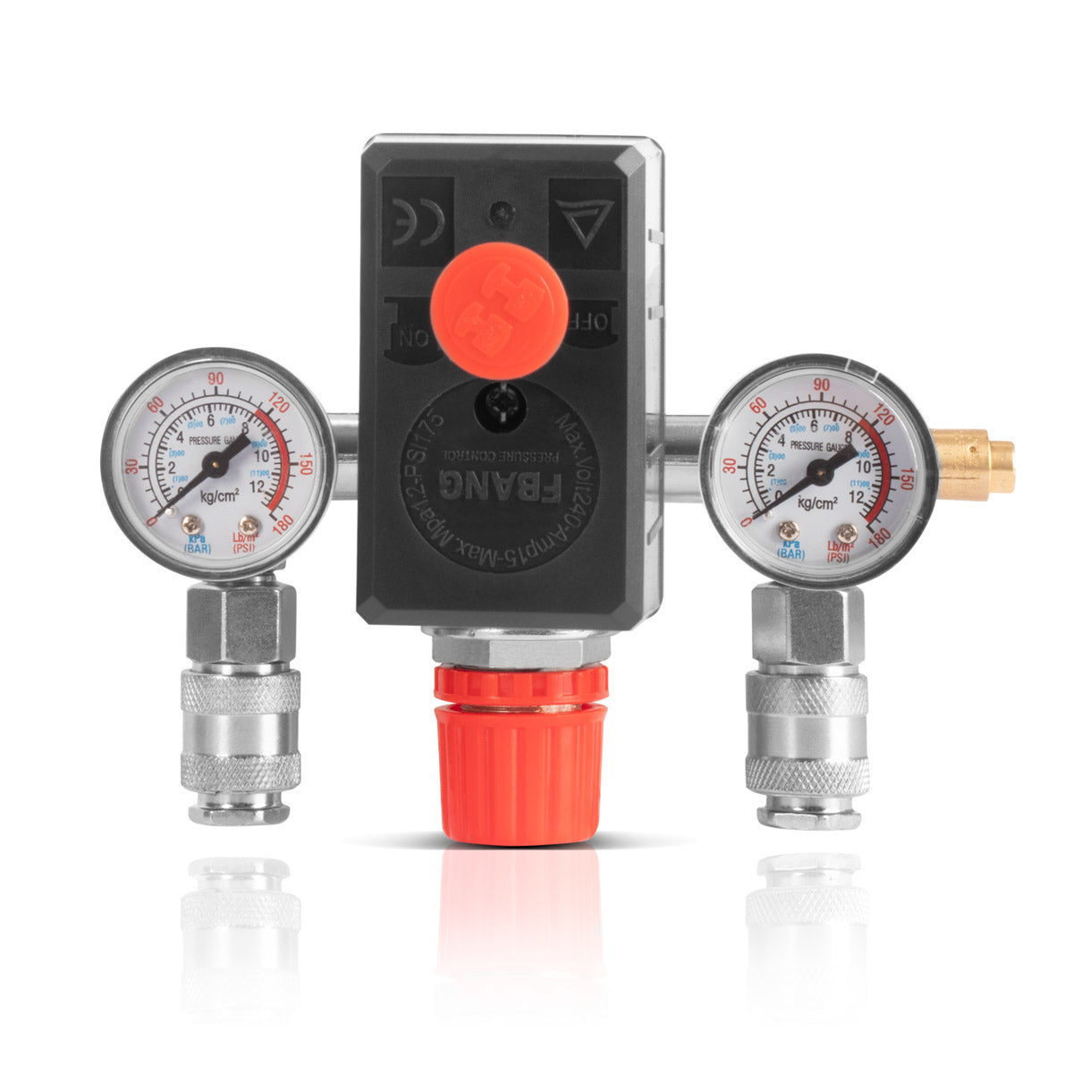 Presostato STAHLWERK DE-20 ST Regulador de presión 0-10 bar | Válvula de control | Interruptor de compresor con manómetro y dos enchufes rápidos para compresores de aire comprimido
