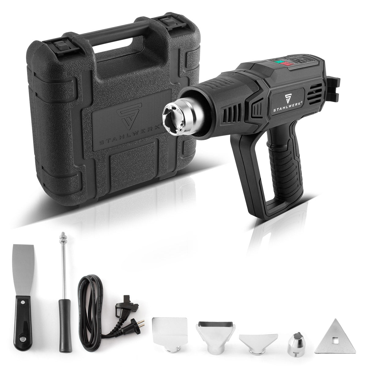 STAHLWERK HP-2000 PRO 2,000 watt hot air gun and hot air dryer up to 600 degrees with LED display and digital control | Hot air blower for welding, soldering, shrinking