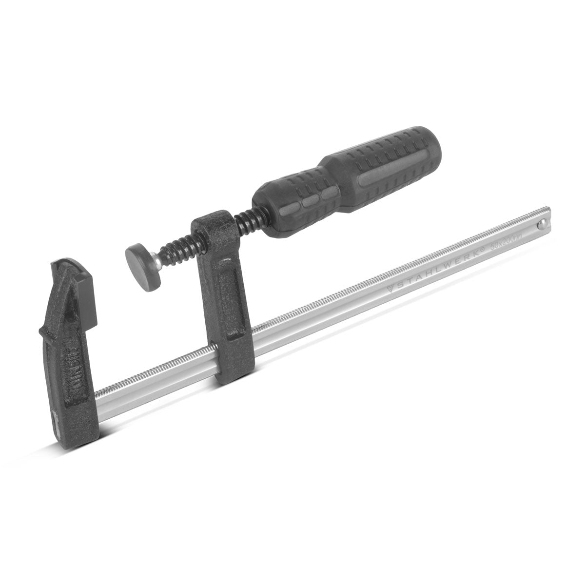 Collier à vis STAHLWERK 50x200 mm | pince puissante en acier et plastique | Pince F pour la fixation de pièces | pince stable avec une largeur de serrage de 200 mm, profondeur de serrage de 50 mm