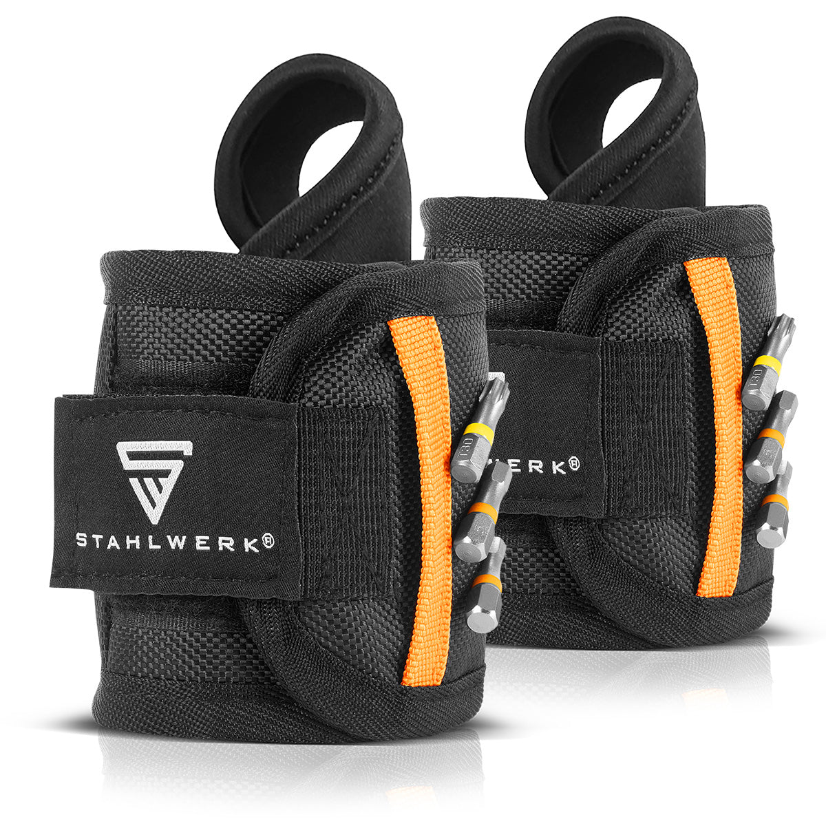 STAHLWERK Magnet-Armband 2er Set für Heim- und Handwerker | Magnetisches Armband mit Klettverschluss zur Befestigung am Handgelenk oder Gürtel für Schrauben, Nägel, Bits und magnetische Kleinteile