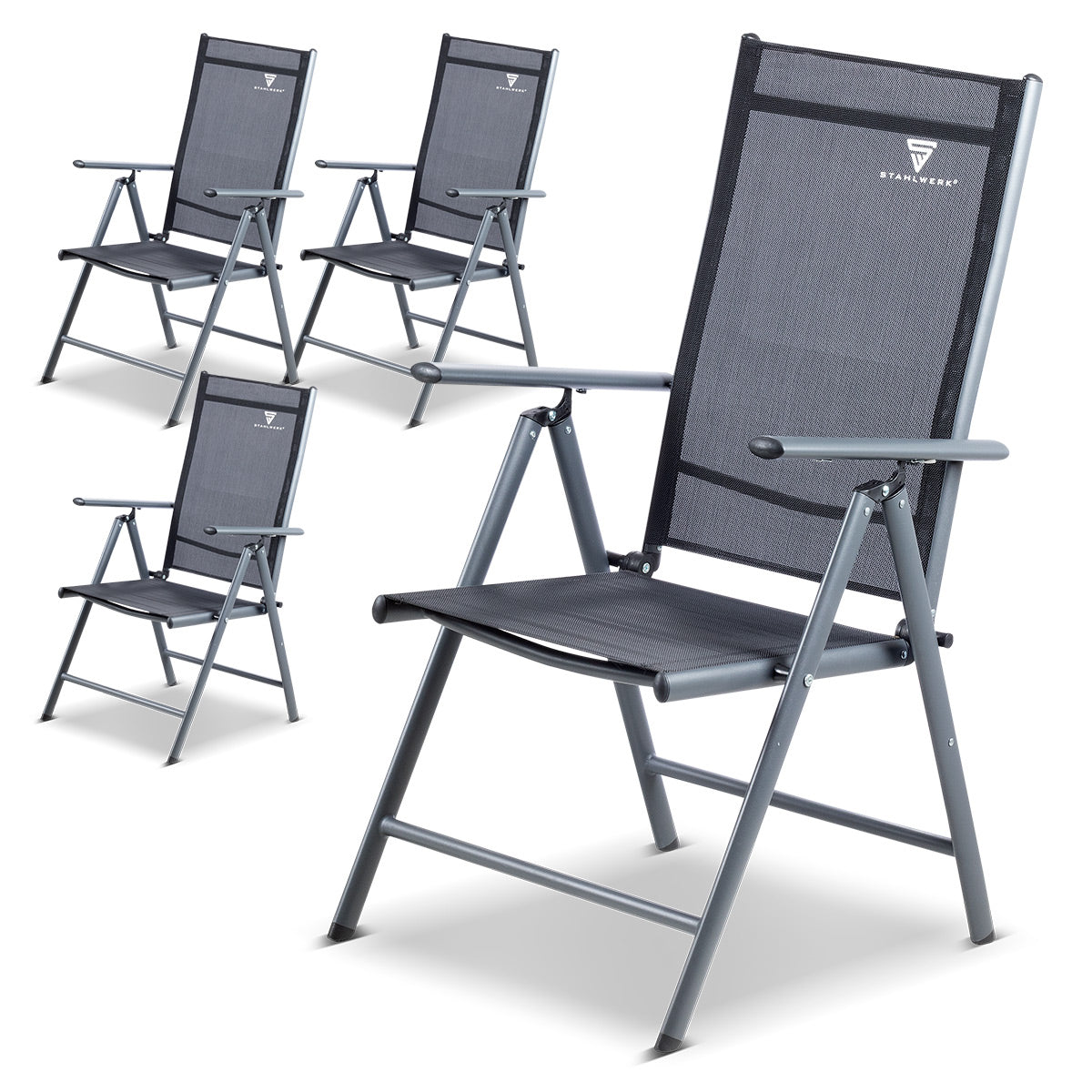STAHLWERK Chaise de camping CS-103 ST Lot de 4 chaises de jardin | Chaise pliante | chaise pliante | Chaise en aluminium | Chaise à dossier haut | Meubles de terrasse | Chaise de pêche | Chaise de balcon avec accoudoir et dossier réglable