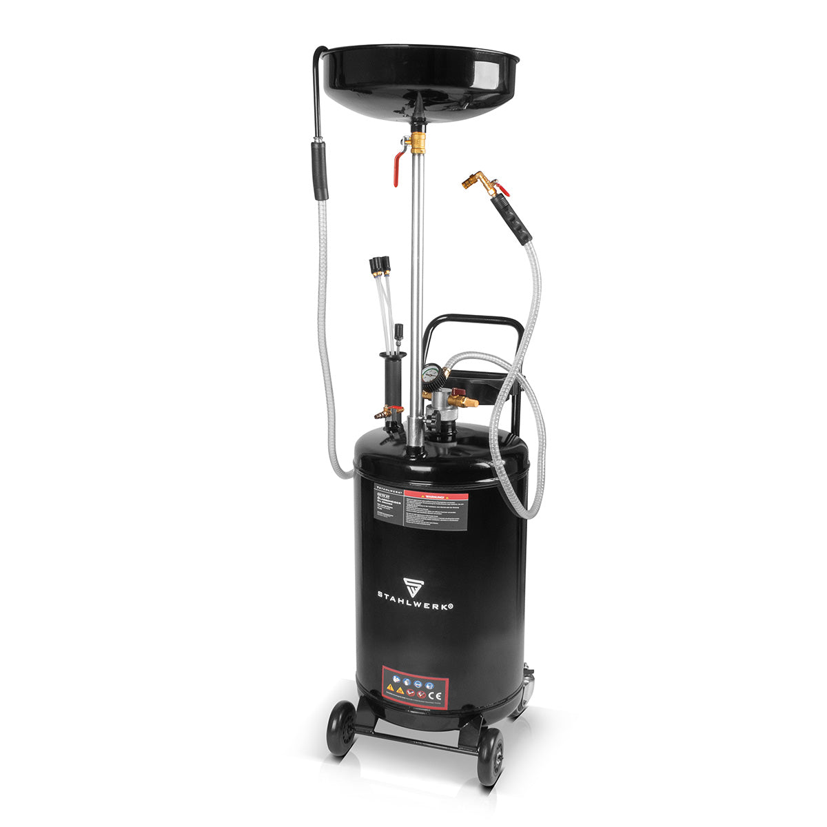 STAHLWERK oil extractor OD-70 ST with 70 l capacity | Mobile oil collector and waste oil truck | Oil collection trolley with oil separator | Oil drain device for collecting used oil