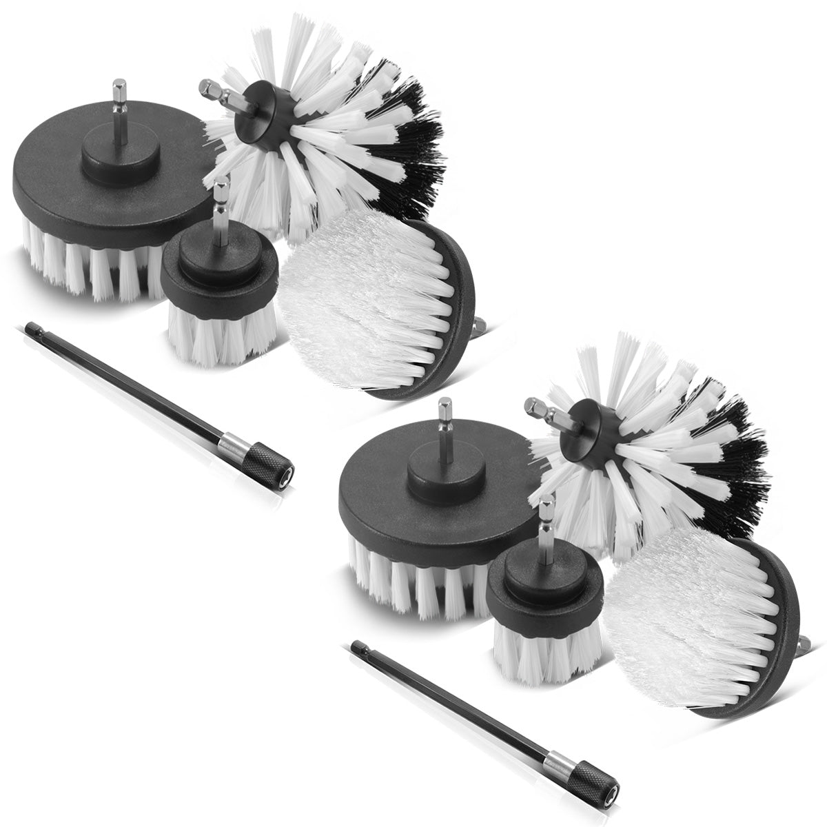 STAHLWERK Bürsten-Aufsatz 10er Set für Akkuschrauber und Bohrmaschinen, Reinigungs-, Polier- und Detailing-Bürsten mit Standard-Bit-Aufnahme inklusive Verlängerungs-Adapter