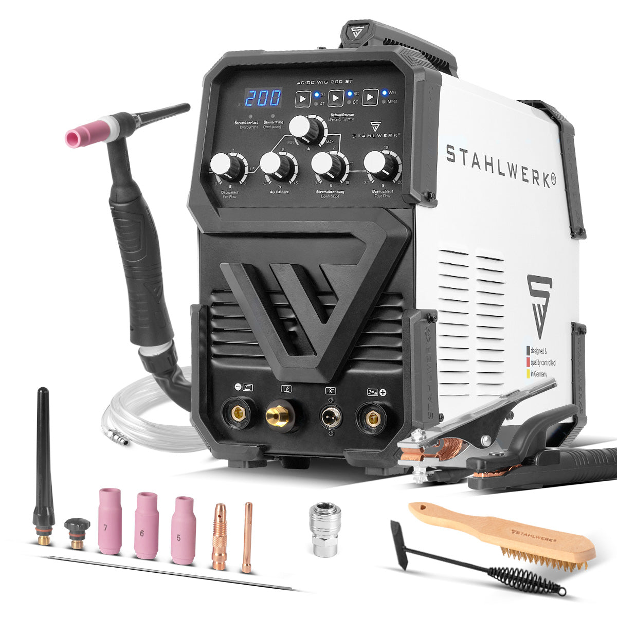 STAHLWERK AC/DC TIG 200 ST | Saldatrice TIG da 200 A | Combinazione inverter AC/DC TIG e MMA/E-Hand | Accensione HF | Hotstart e antiaderente | Modalità 2T e 4T | Saldatura TIG AC per alluminio