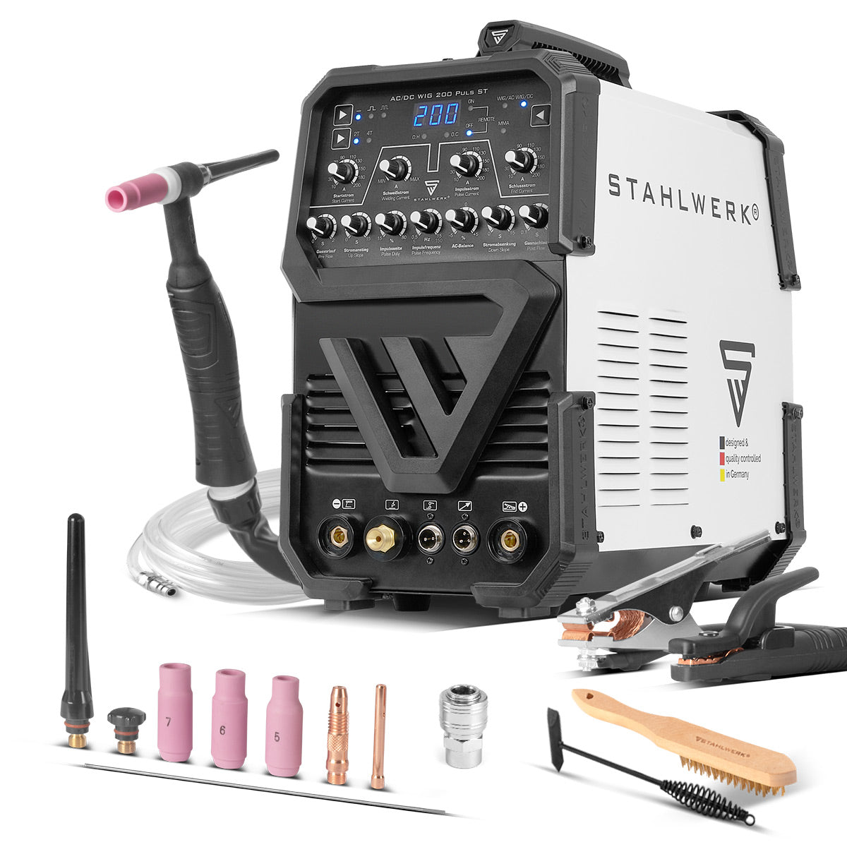 STAHLWERK AC/DC TIG 200 Puls ST | Soudeuse TIG 200 A | Onduleur combiné AC/DC TIG et MMA/E-hand | Mode 2T/4T | Feuille fine adaptée | Mode AC pour l'aluminium | Démarrage à chaud et anti-adhésif