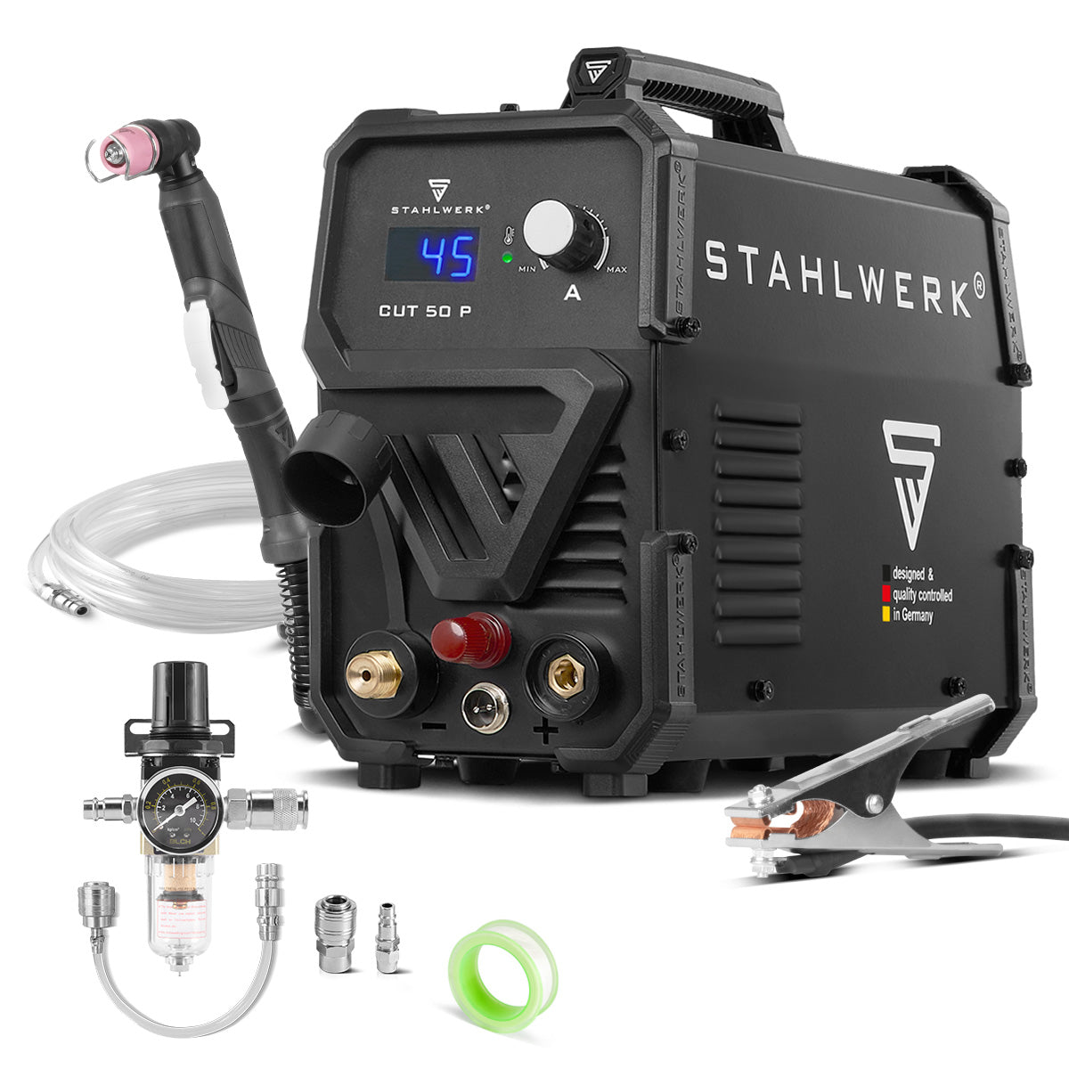 STAHLWERK Plasmaschneider CUT 50 P | 45 A Inverter-Plasmaschneider | HF-Pilotzündung | Digitalanzeige | Schneidleistung bis 15 mm | Smart-Kühlung