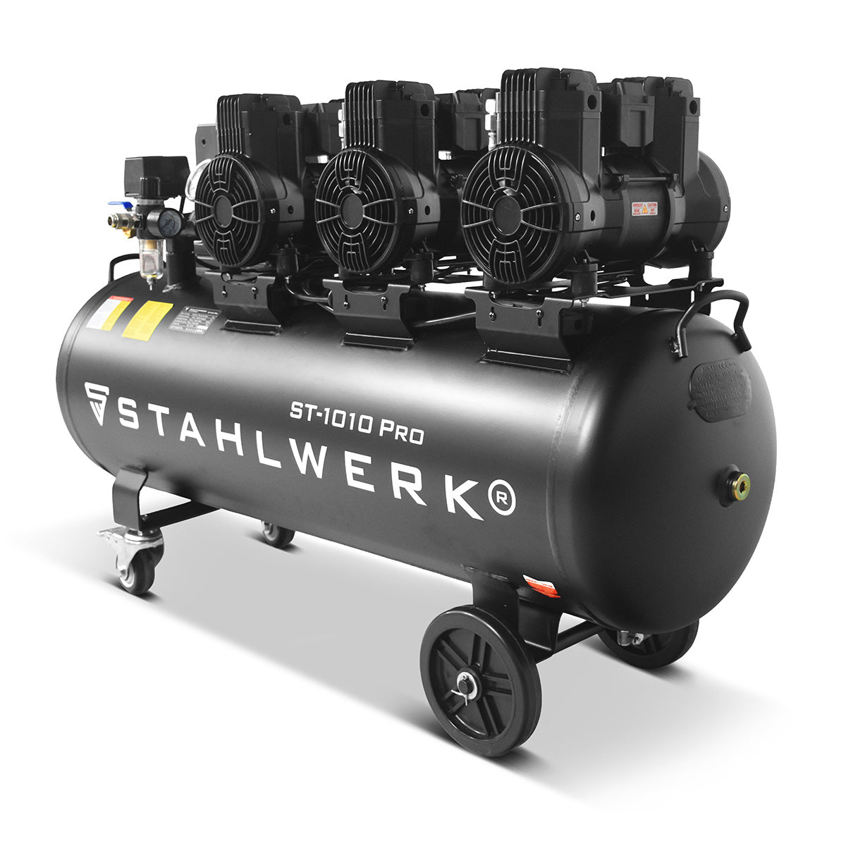Compresseur STAHLWERK ST-1010 Pro avec 10 bars | 5,91 ch | 4,35 kW | 750 l/min | Compresseur d'air comprimé sans huile avec réservoir de 120 L | Compresseur à pistons | Compresseur silencieux | Compresseur silencieux avec moteurs sans balais