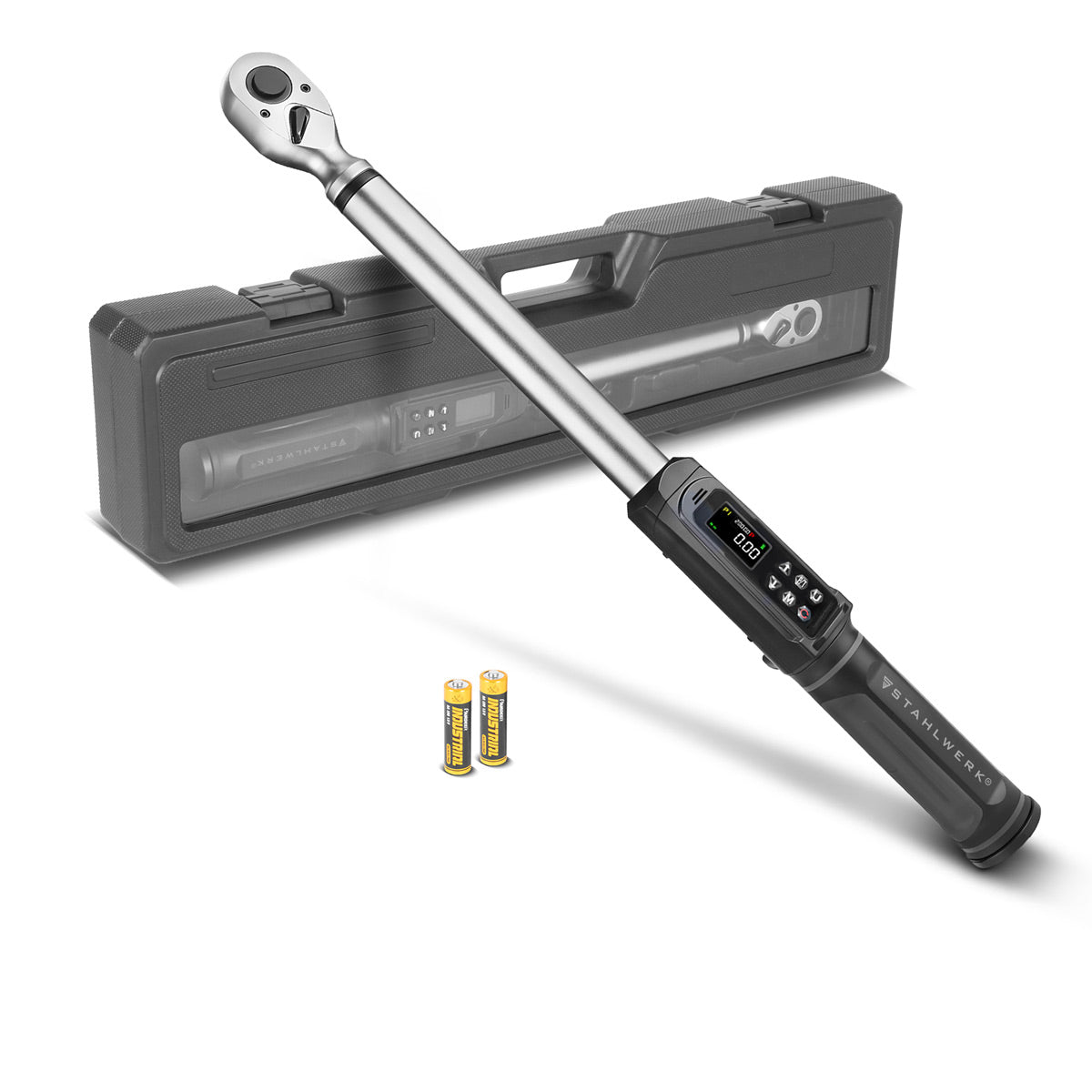 Llave dinamométrica digital STAHLWERK 3-200 Nm montaje 1/2" | 72 dientes | 510 mm | con certificado de calibración | carraca reversible | llave de carraca | carraca | pantalla LED y caja de transporte