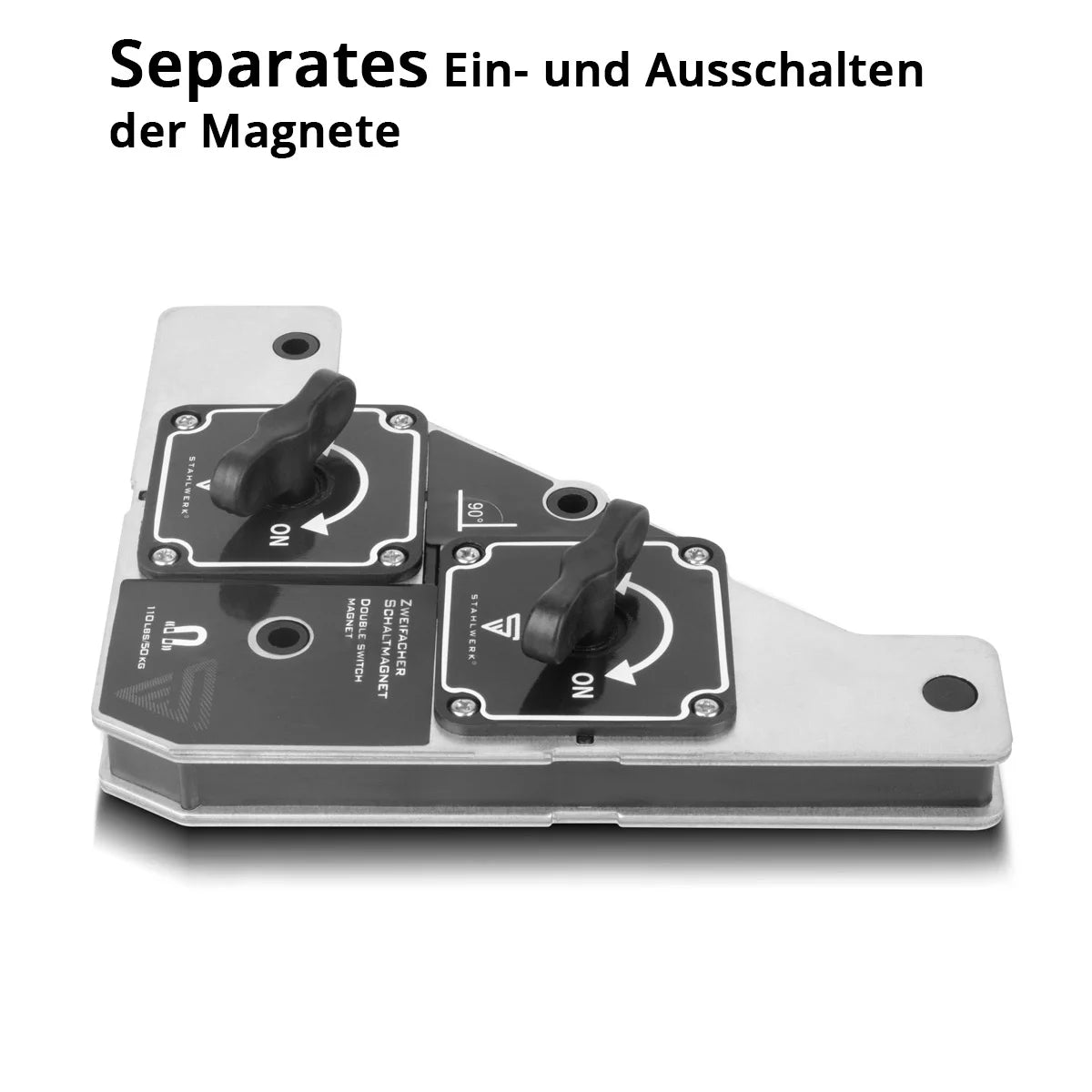 Aimant de commutation double STAHLWERK | Aimant de soudage flexible à 90 degrés avec force magnétique contrôlable individuellement | Adaptable à toutes les pièces pour un travail précis