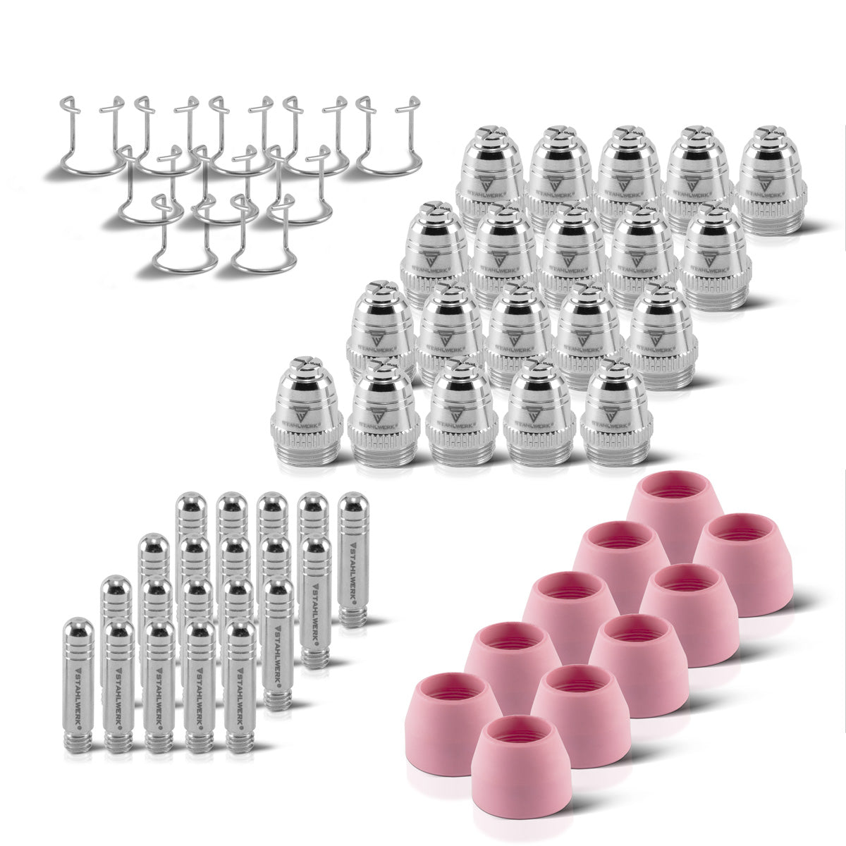 Accessori plasma STAHLWERK P-60 parti soggette ad usura ugelli plasma + elettrodi + cappucci in ceramica per bruciatore taglierina al plasma con accensione pilota P-60 CUT, set da 60
