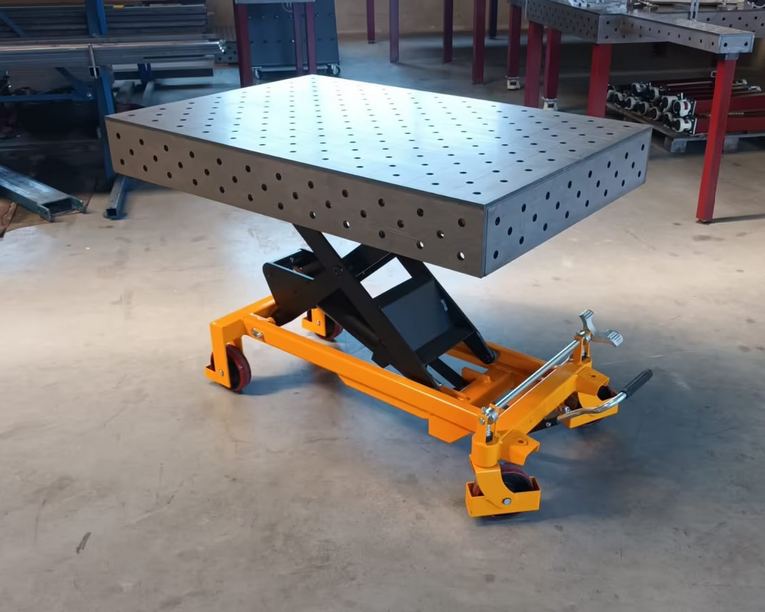 STAHLWERK SWITZERLAND Height-adjustable welding table 1200 x 800 mm hydraulic assembly table with 500 - 1100 mm lifting range, 750 kg load capacity, D16 perforated plate