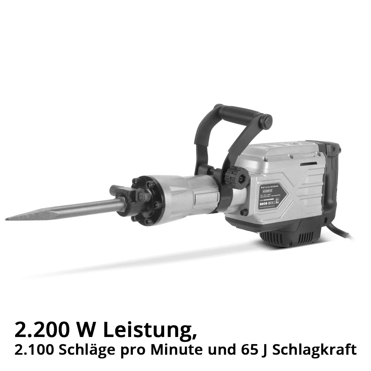 STAHLWERK Abbruchhammer AH-2200 ST mit 2.200 W Leistung, 2.100 Schläge pro Minute und 65 J Schlagkraft Stemmhammer | Meißelhammer | Schlaghammer | Bohrhammer | Abrisshammer mit Spitz- und Flachmeißel