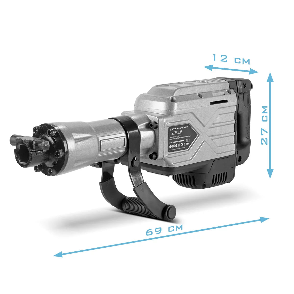 STAHLWERK Abbruchhammer AH-2200 ST mit 2.200 W Leistung, 2.100 Schläge pro Minute und 65 J Schlagkraft Stemmhammer | Meißelhammer | Schlaghammer | Bohrhammer | Abrisshammer mit Spitz- und Flachmeißel