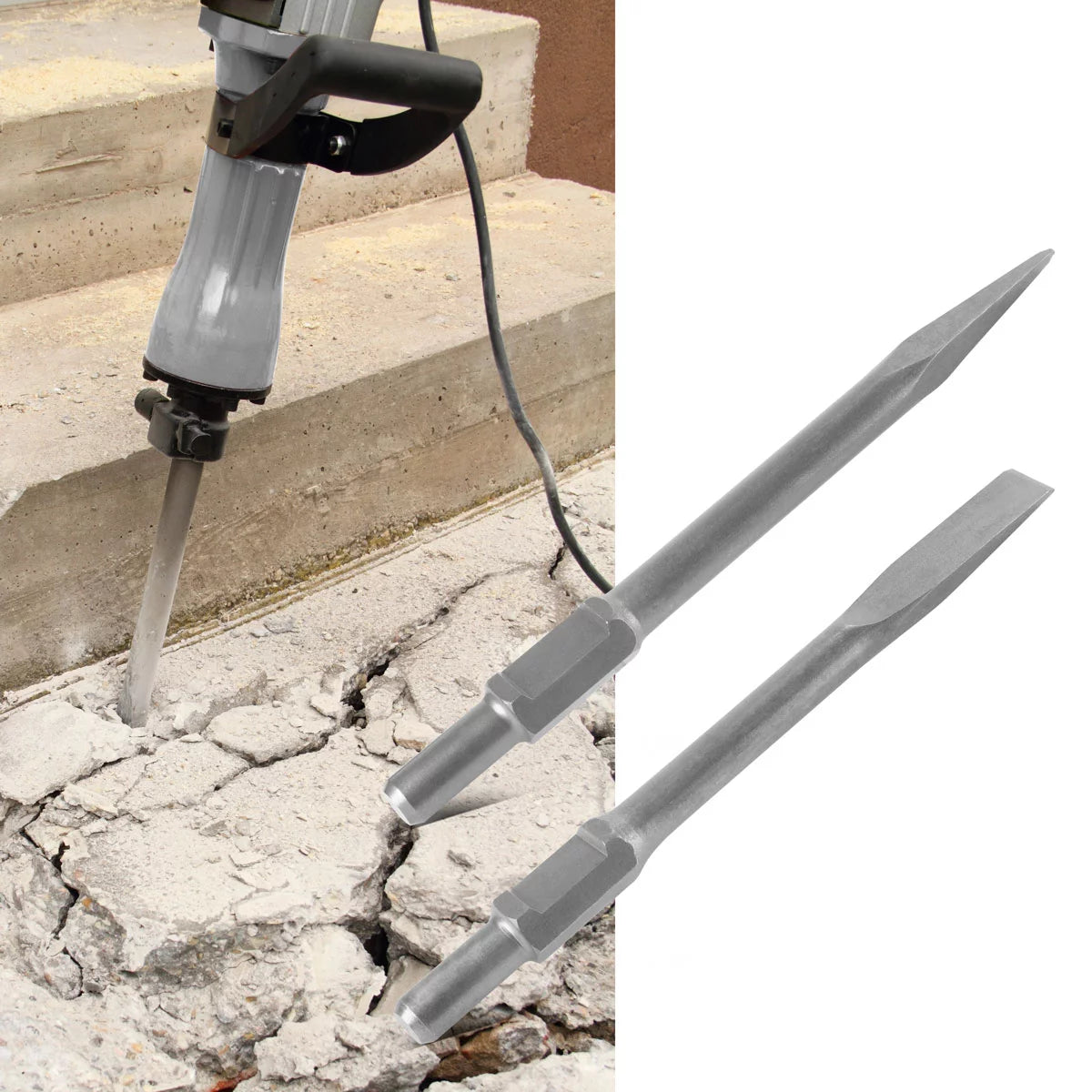 STAHLWERK Meißel 2er Set mit Flachmeißel und Spitzmeißel 30 x 380 mm Sechskant-Aufnahme für Abbruchhammer | Stemmhammer | Meißelhammer | Schlaghammer | Bohrhammer | Abrisshammer