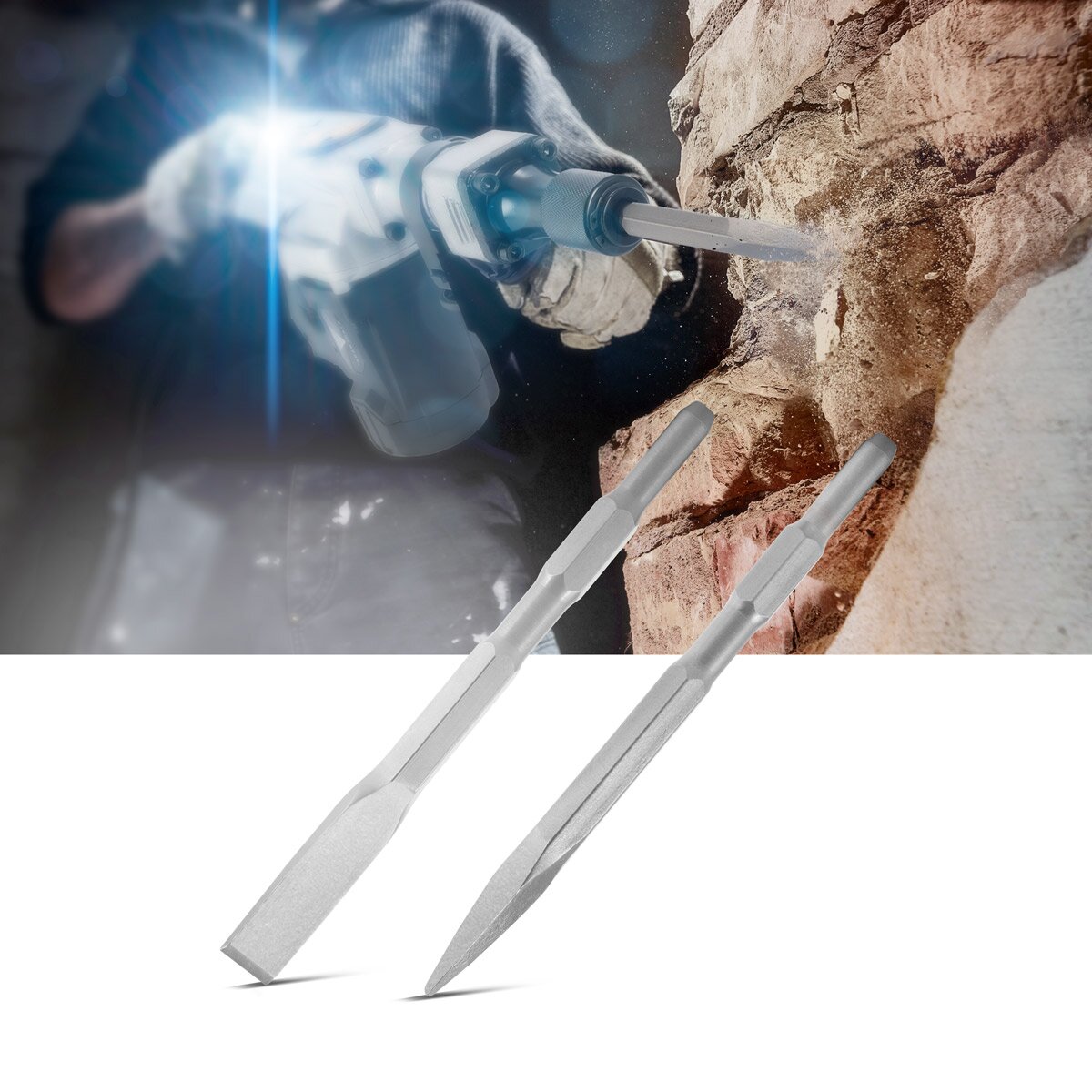 STAHLWERK chisel set of 6 with 3 flat chisels and 3 pointed chisels 17 x 260 mm hexagonal holder for demolition hammer | Mortar hammer | chisel hammer | Impact hammer | Hammer drill | demolition hammer