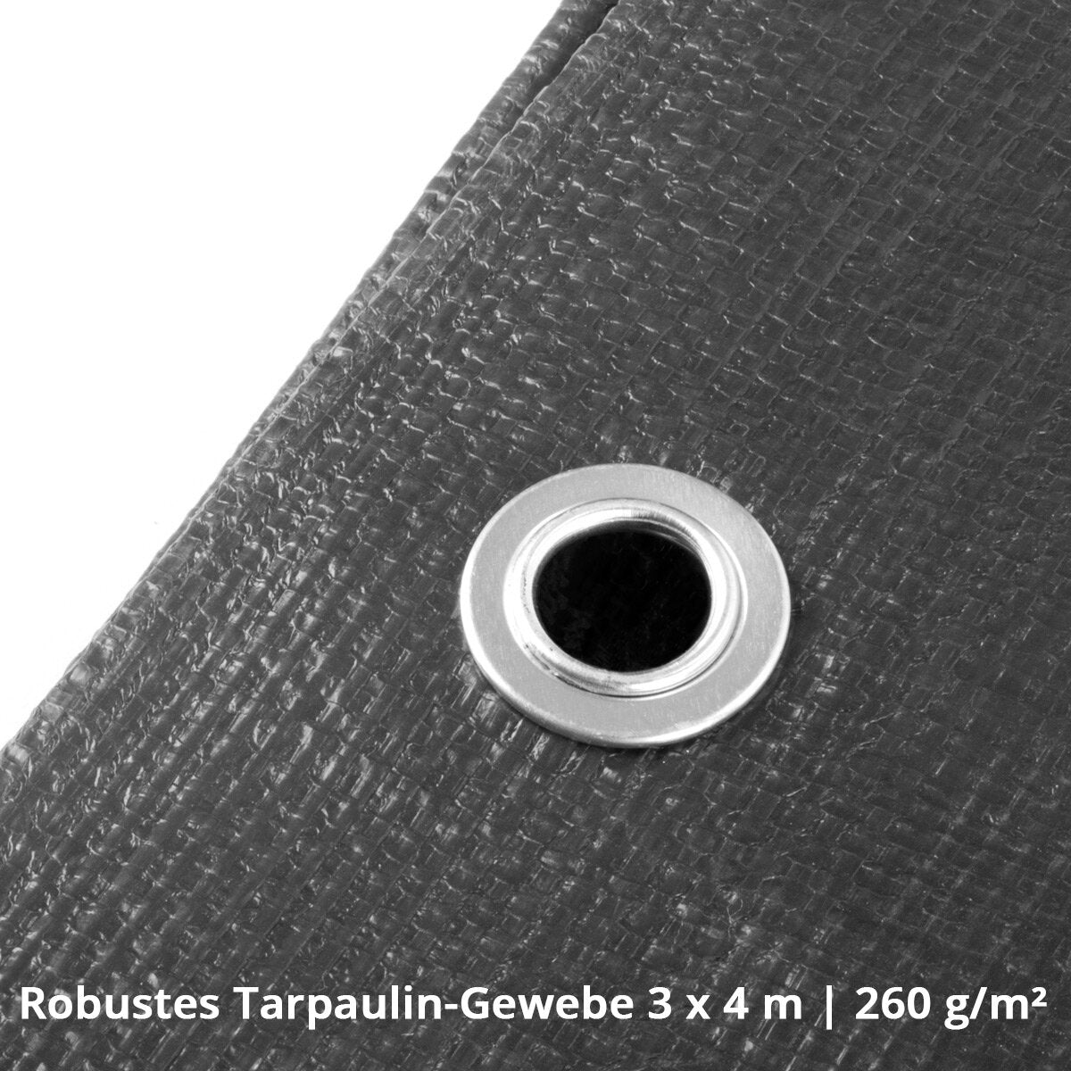 STAHLWERK Abdeckplane mit Ösen 4 x 6 m 260 g/m² wasserdichte Schutzplane | Gewebeplane | Gartenplane | Bootsplane | Holzplane | PE Plane