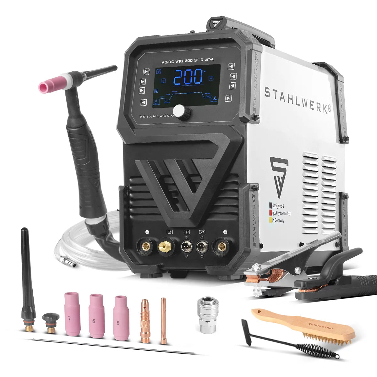 STAHLWERK welding machine AC/DC TIG 200 ST Digital 2026 | 3-in-1 combination welding machine | Spot function | Integrated clean function | Aluminum-suitable TIG/MMA inverter with 200 A | Remotely controllable | Digital control panel